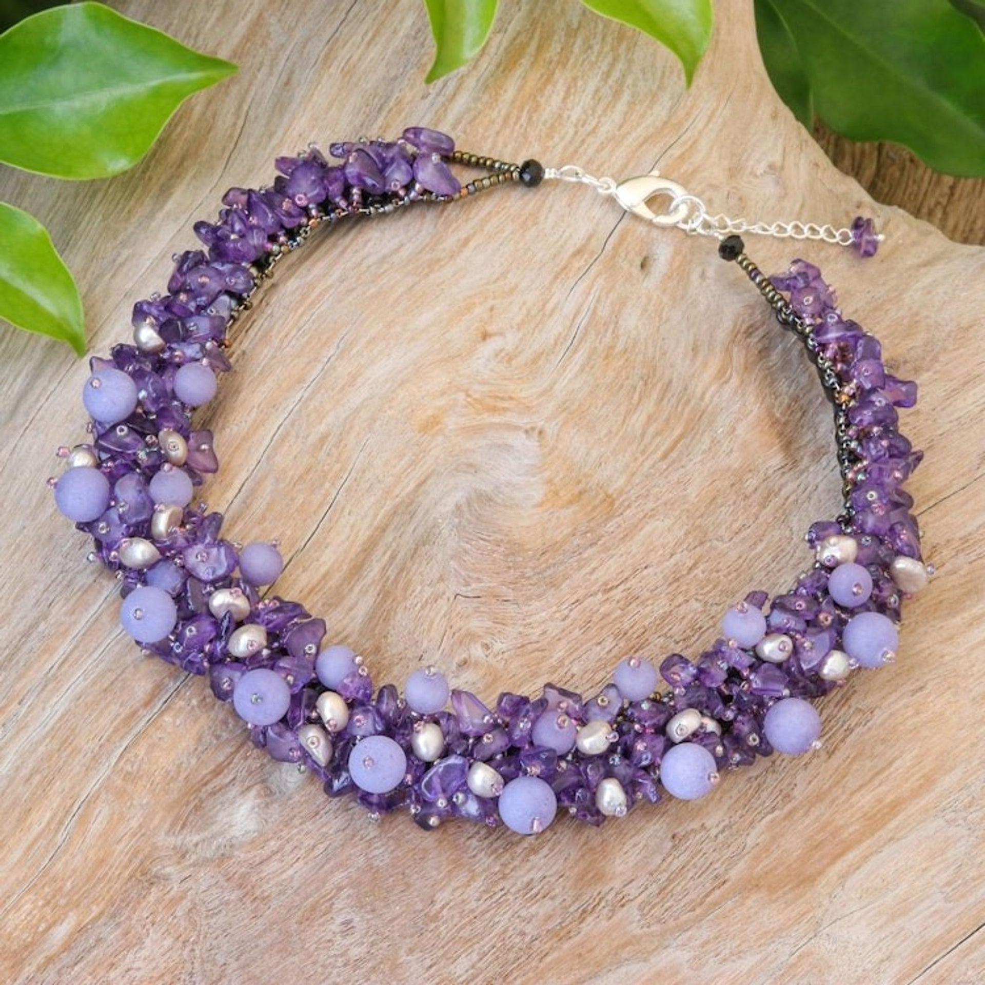 Handcrafted Multi-Gemstone Purple Beaded Necklace 'Purple Paradise'
