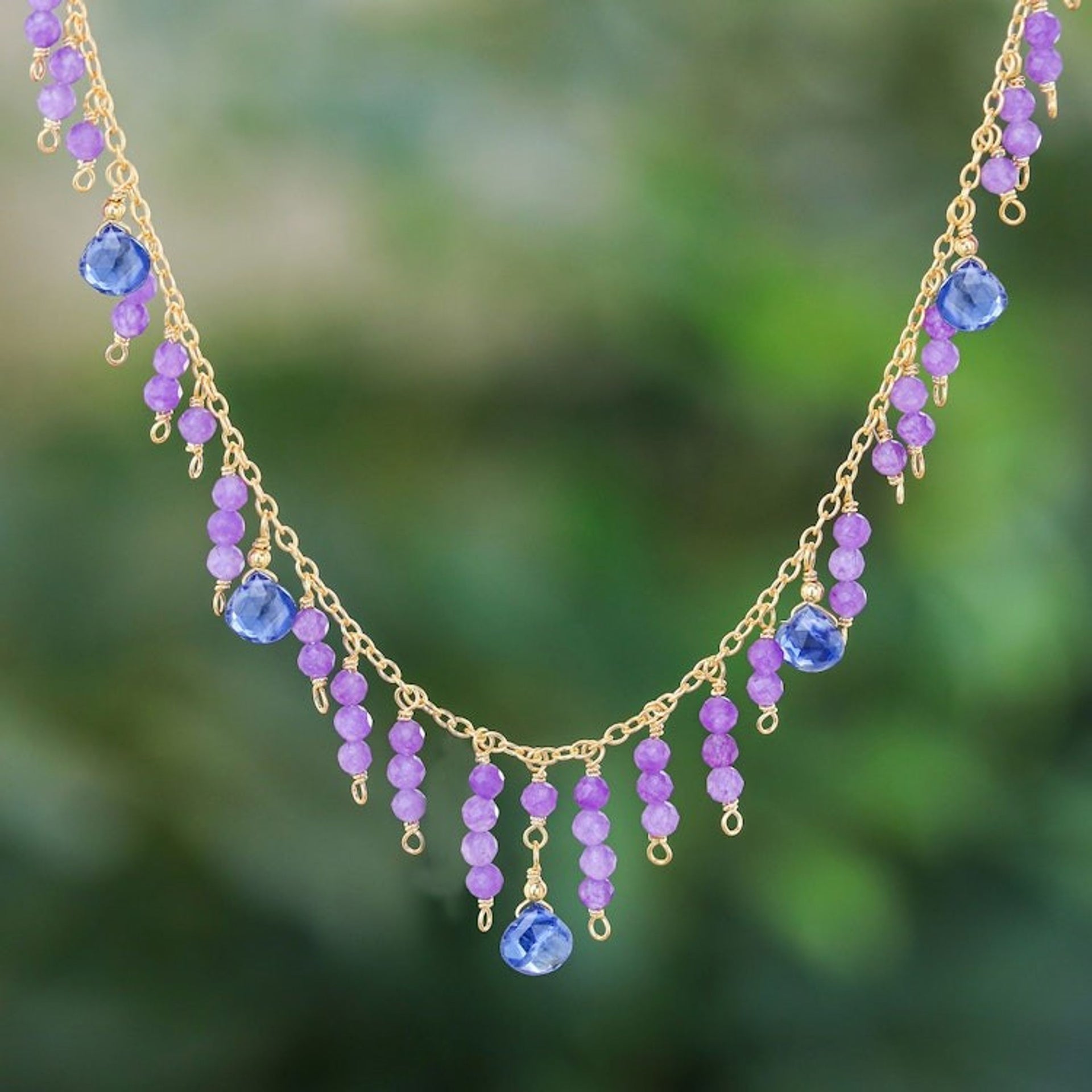24k Gold-Plated Kyanite and Amethyst Waterfall Necklace 'Lilac Sweet'