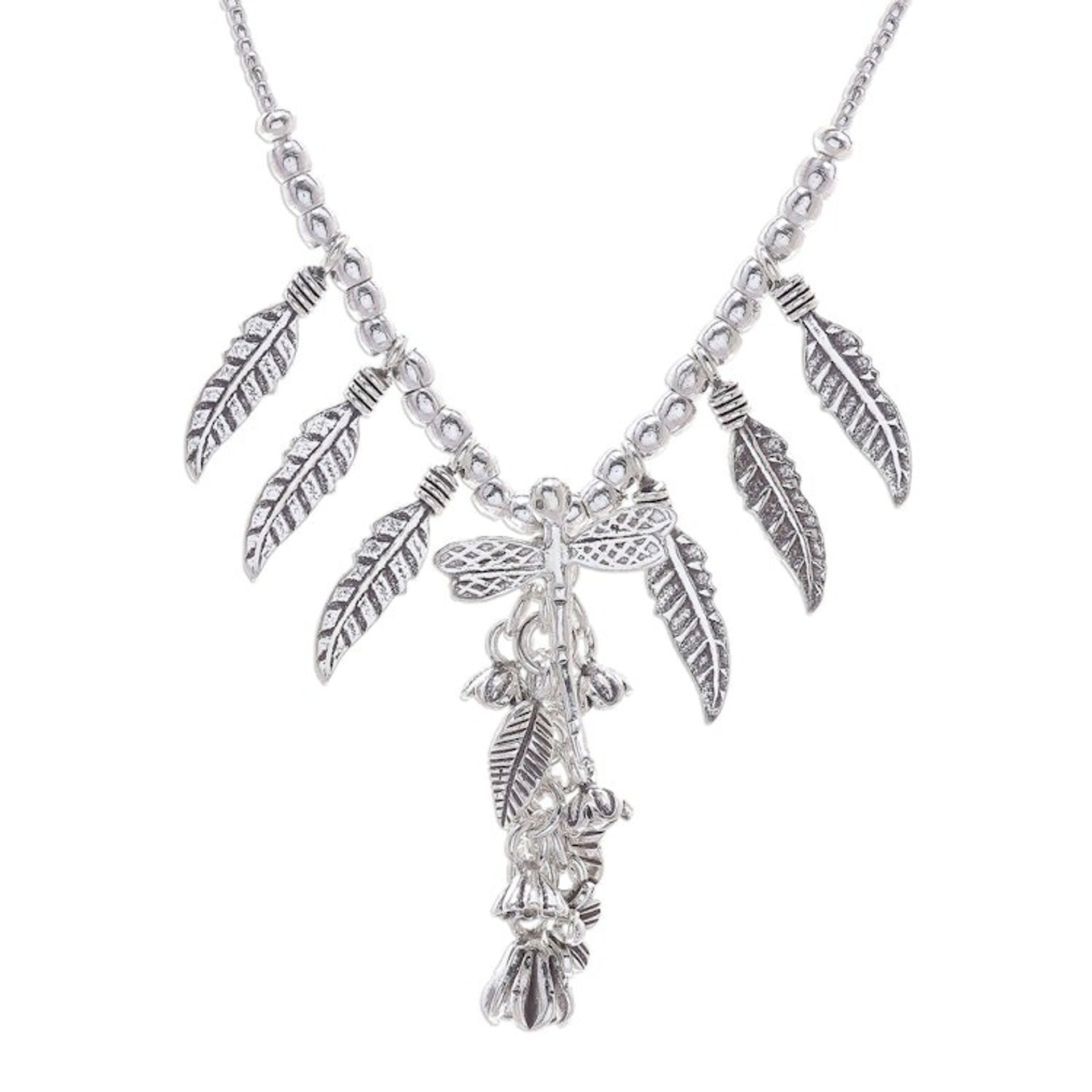 950 Karen Silver Dragonfly Charm Y-Necklace 'Lady Dragonfly'