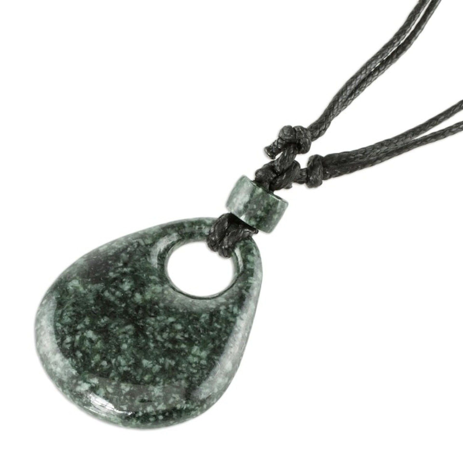 Guatemalan Natural Dark Green Jade Pendant Necklace 'Gota de Lluvia'