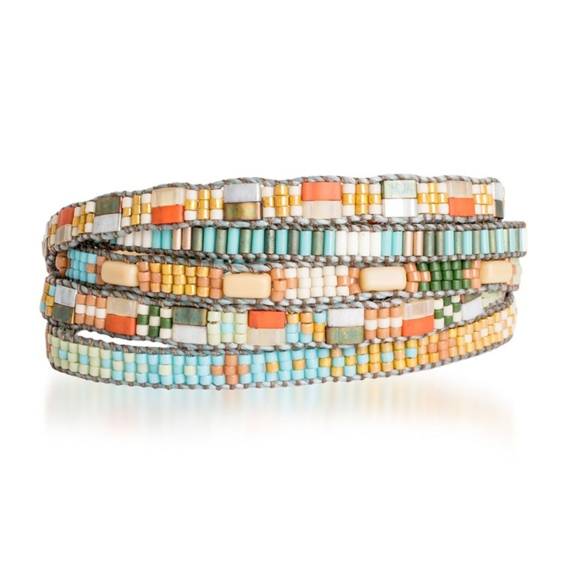 Hand-Loomed Bohemian Beaded Wrap Bracelet in Vibrant Hues 'Dawn Radiance'