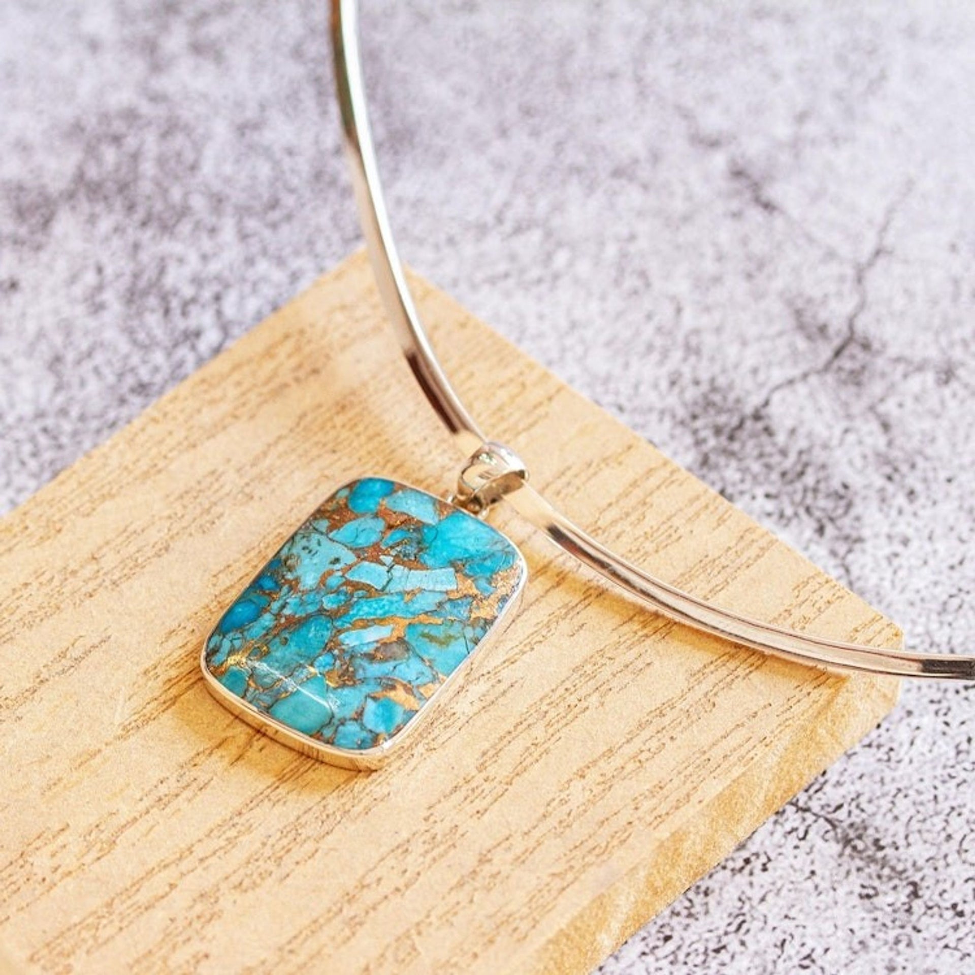 Silver Choker Collar Necklace with Composite Turquoise 'Serene Caribbean'