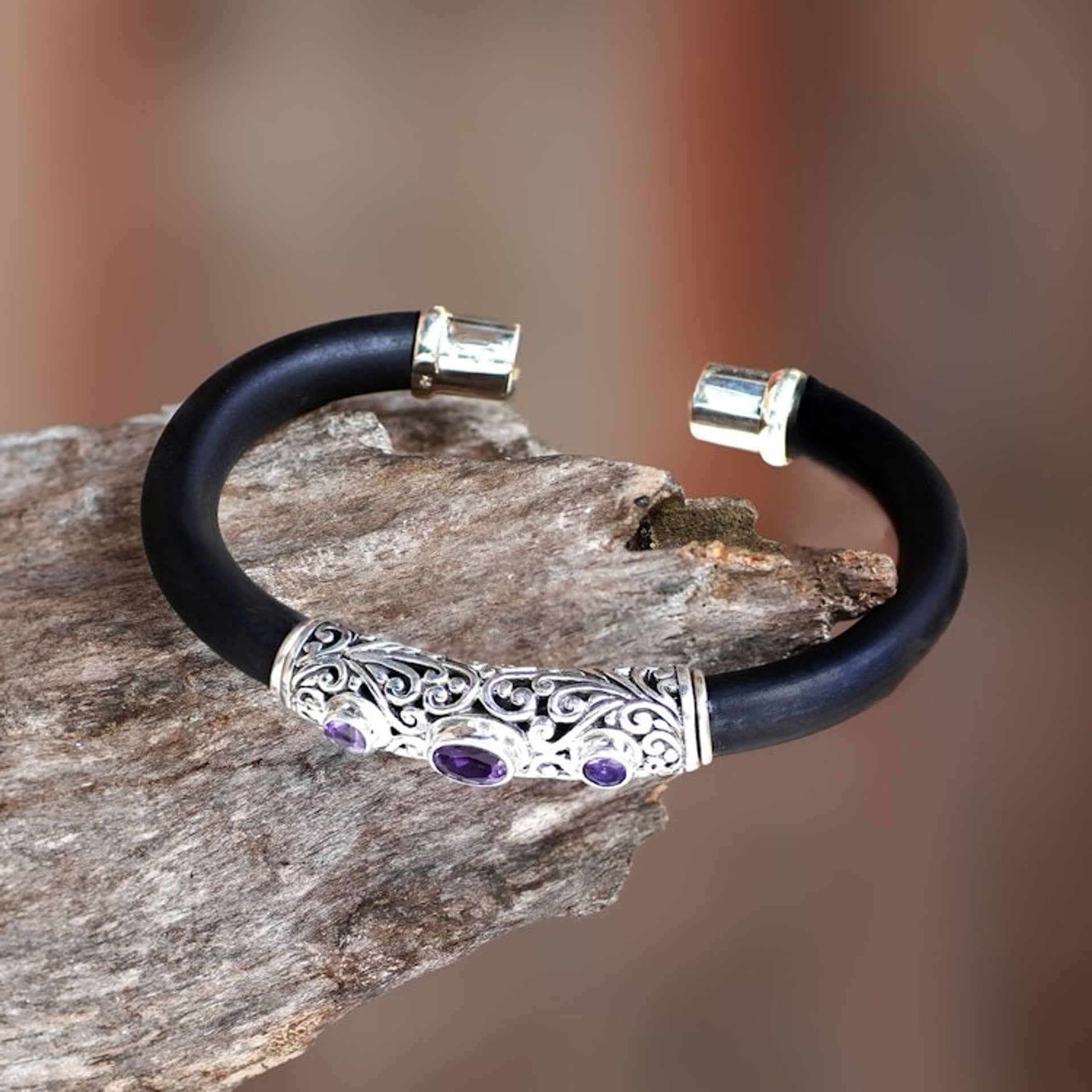 Sterling Silver Amethyst Cuff Bracelet from Indonesia 'Untouched Purple'