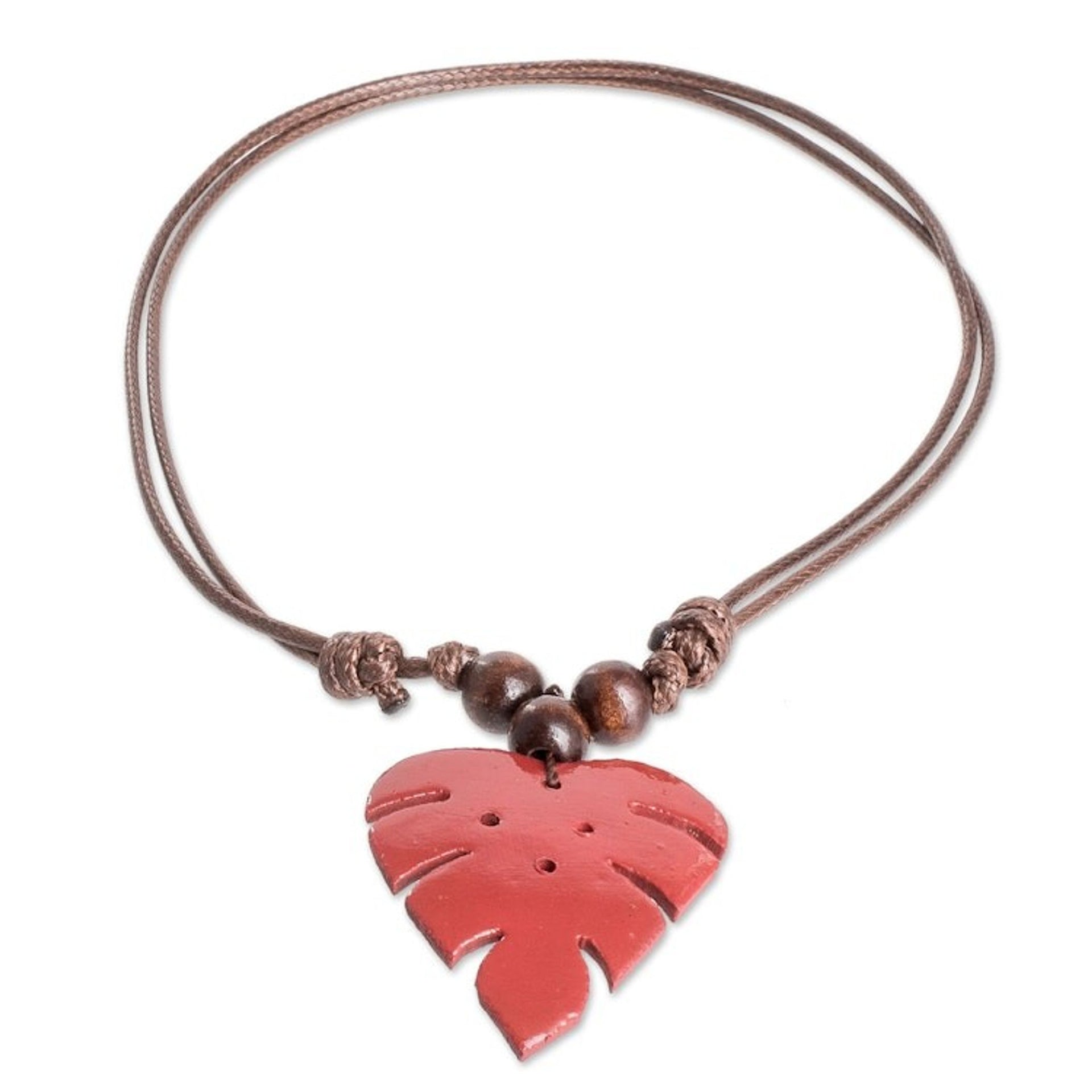 Crimson Calabash Gourd Pendant Necklace with Wood Beads 'Jungle Crimson'