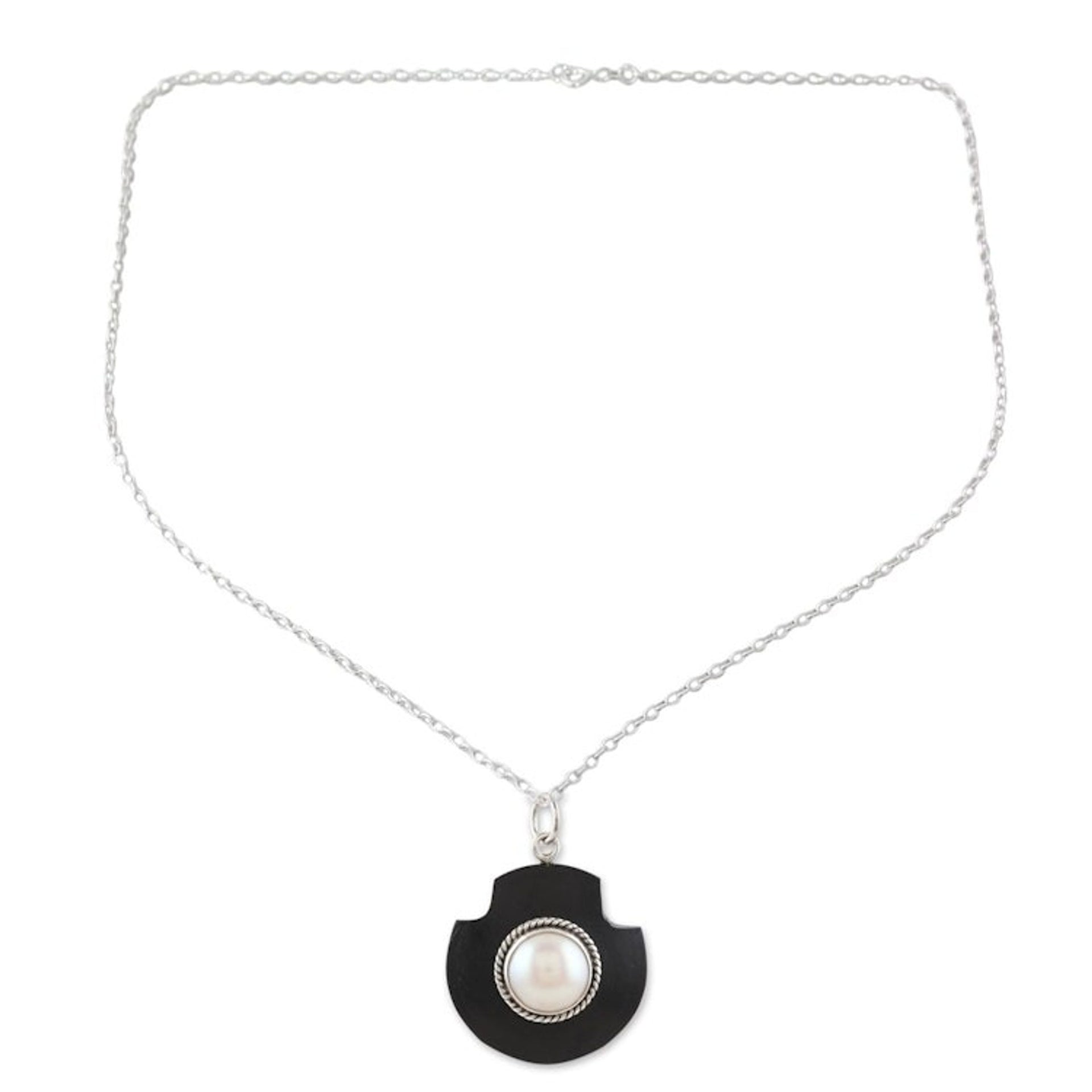 Handmade Sterling Silver and Cultured Pearl Pendant Necklace 'Glowing Orb'