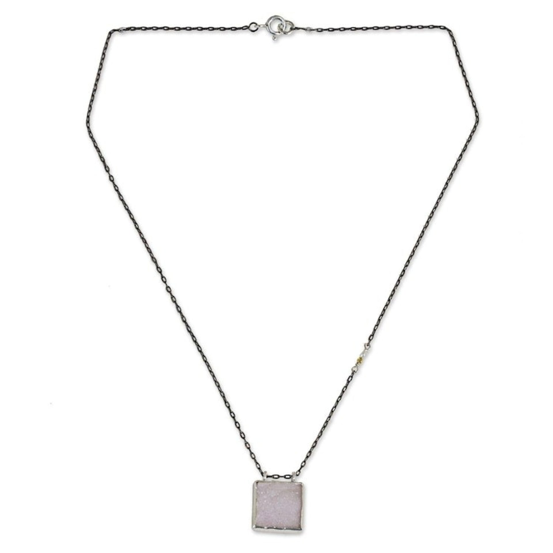 Drusy Pendant Necklace with Pearl and Gold Accents 'Shimmering Sky'