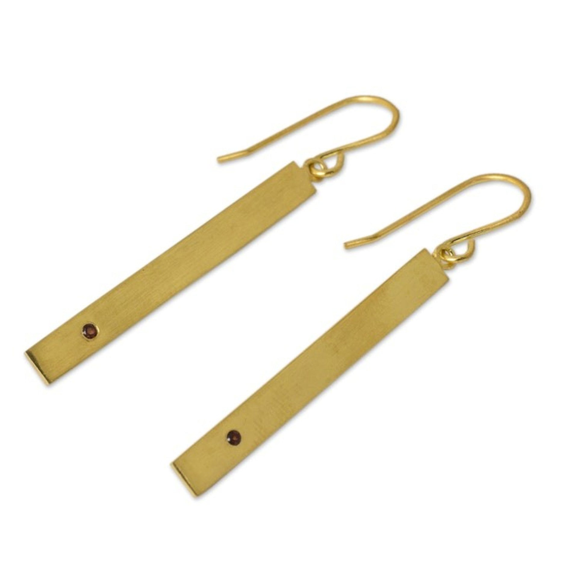 Brushed Satin 24k Gold Plated Silver Earrings with Garnets 'Simple Compassion'