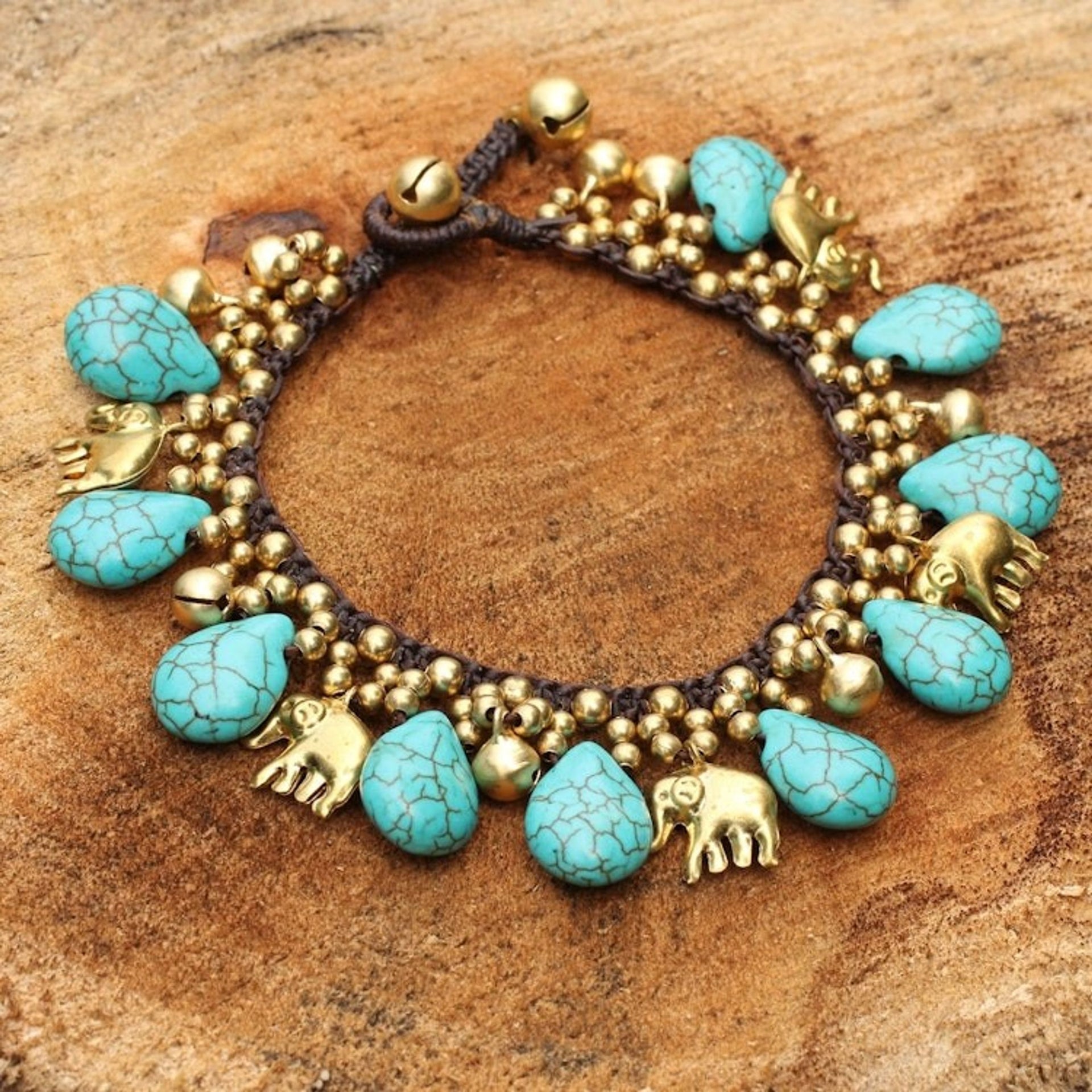 Brass Beaded Turquoise Colored Elephant Bracelet 'Siam Legacy'