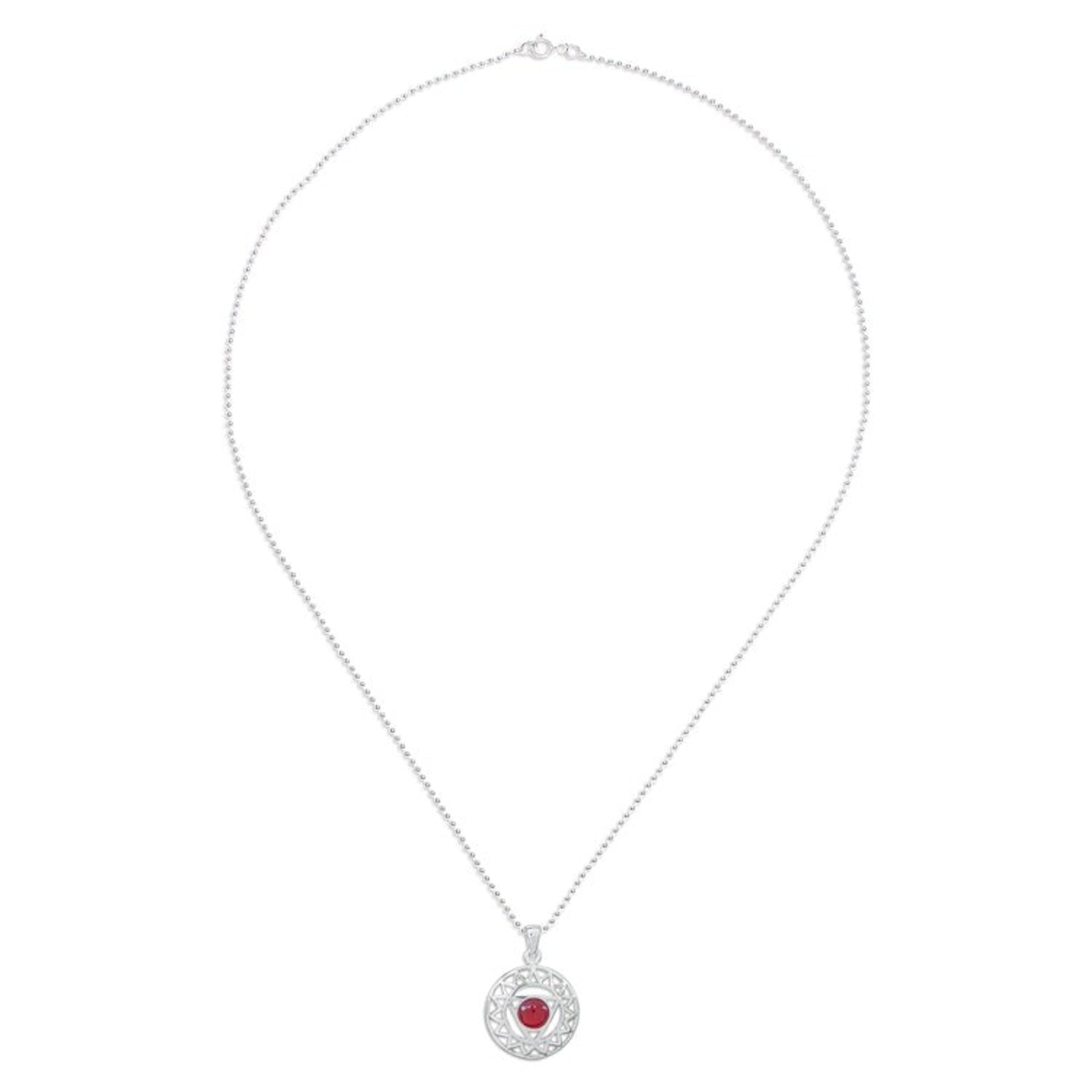 Star and Geometric-Themed Carnelian Pendant Necklace 'Triangle of Courage'