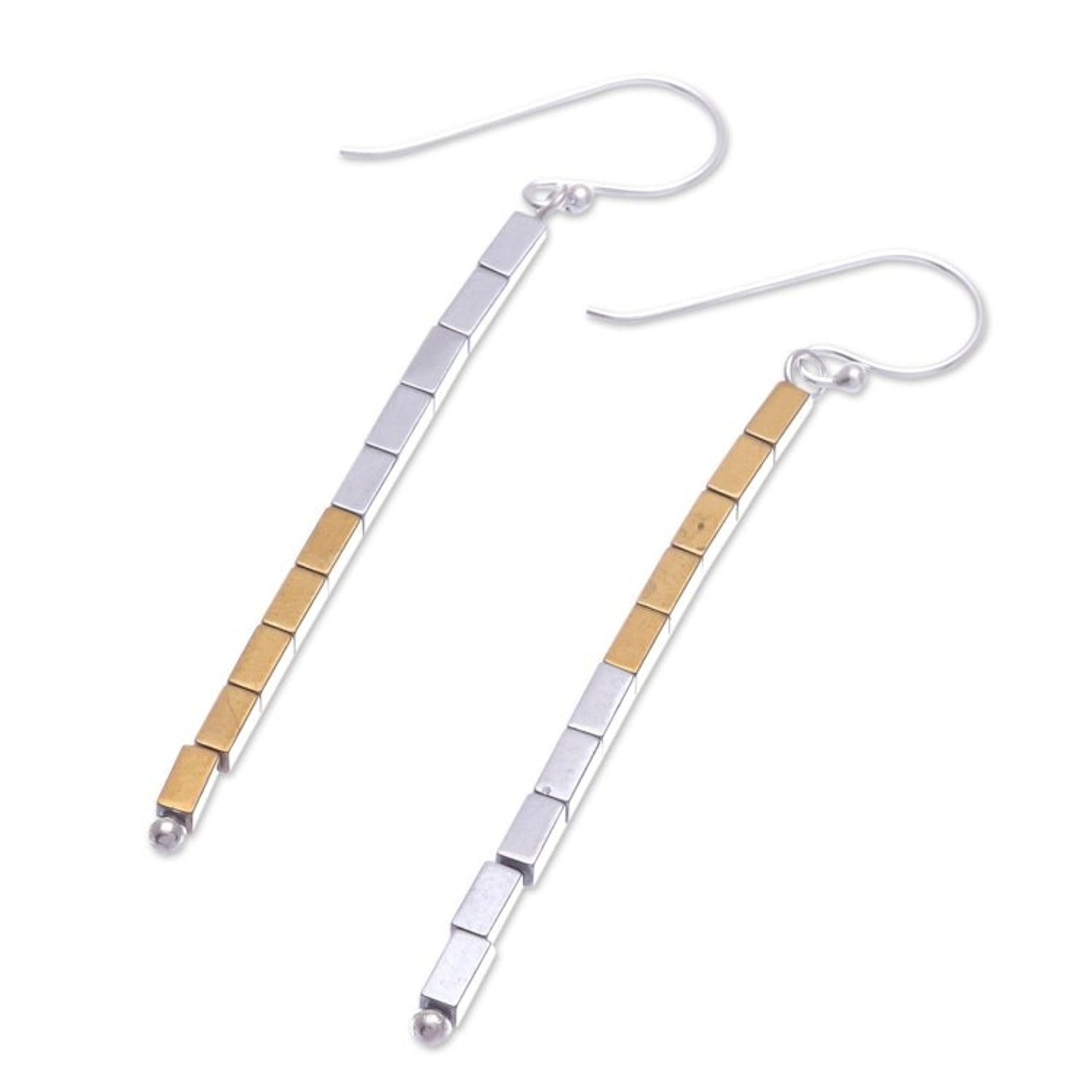 Gold-Coated Sterling Silver Hematite Dangle Earrings 'Sun and Stars'