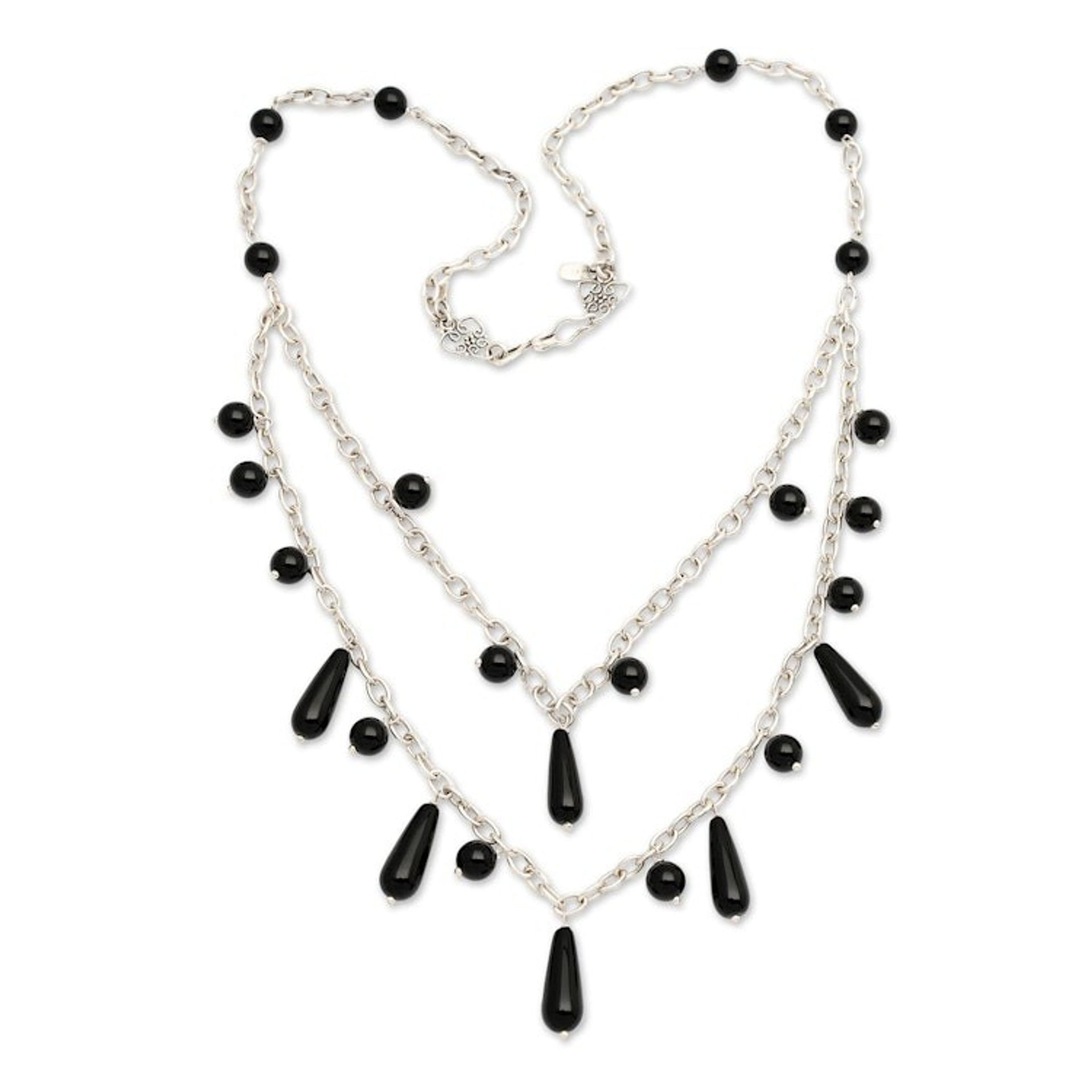 Onyx and Sterling Silver Pendant Necklace from Indonesia 'Sophisticated Princess'