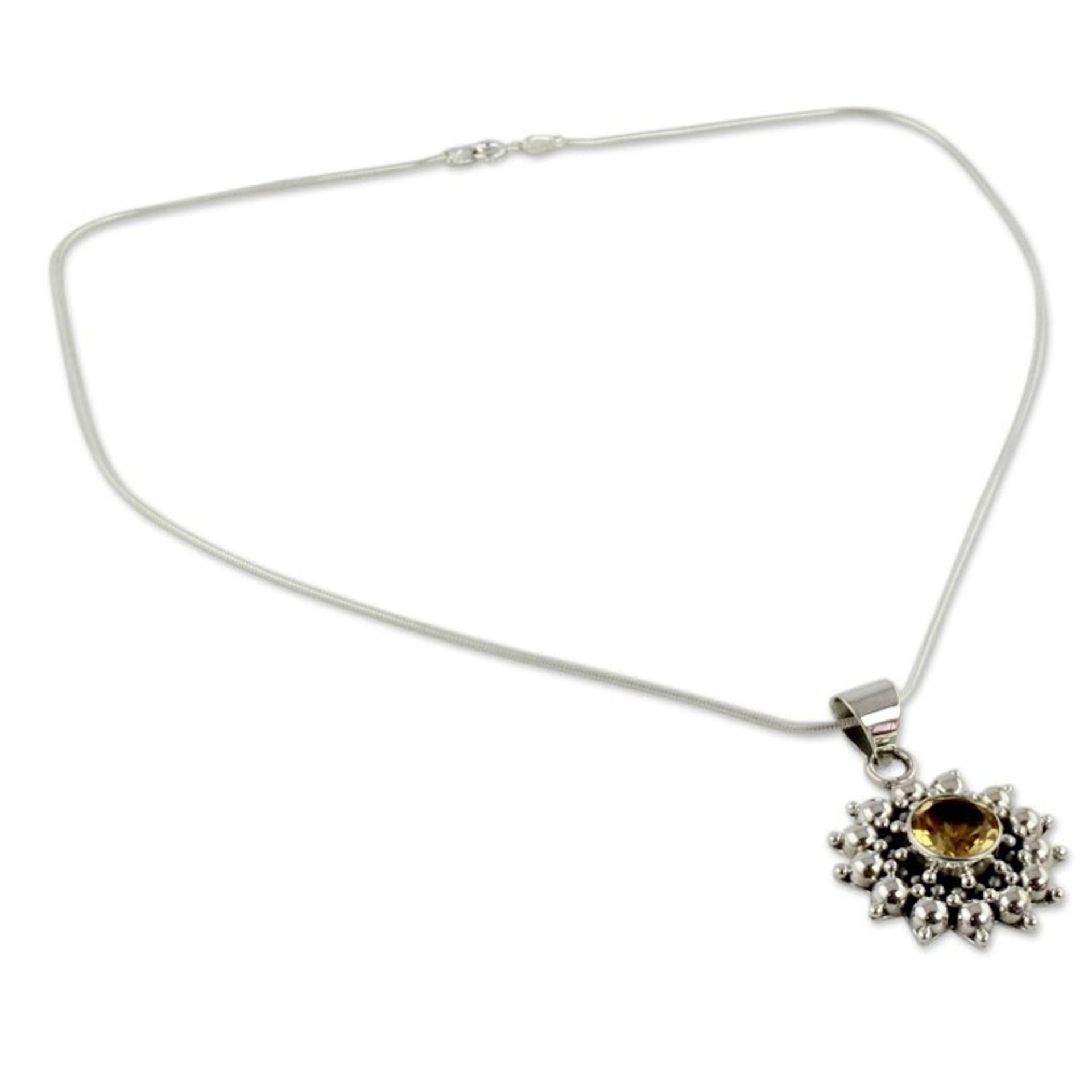 Citrine Necklace Artisan Sterling Silver Jewelry from India 'Star'