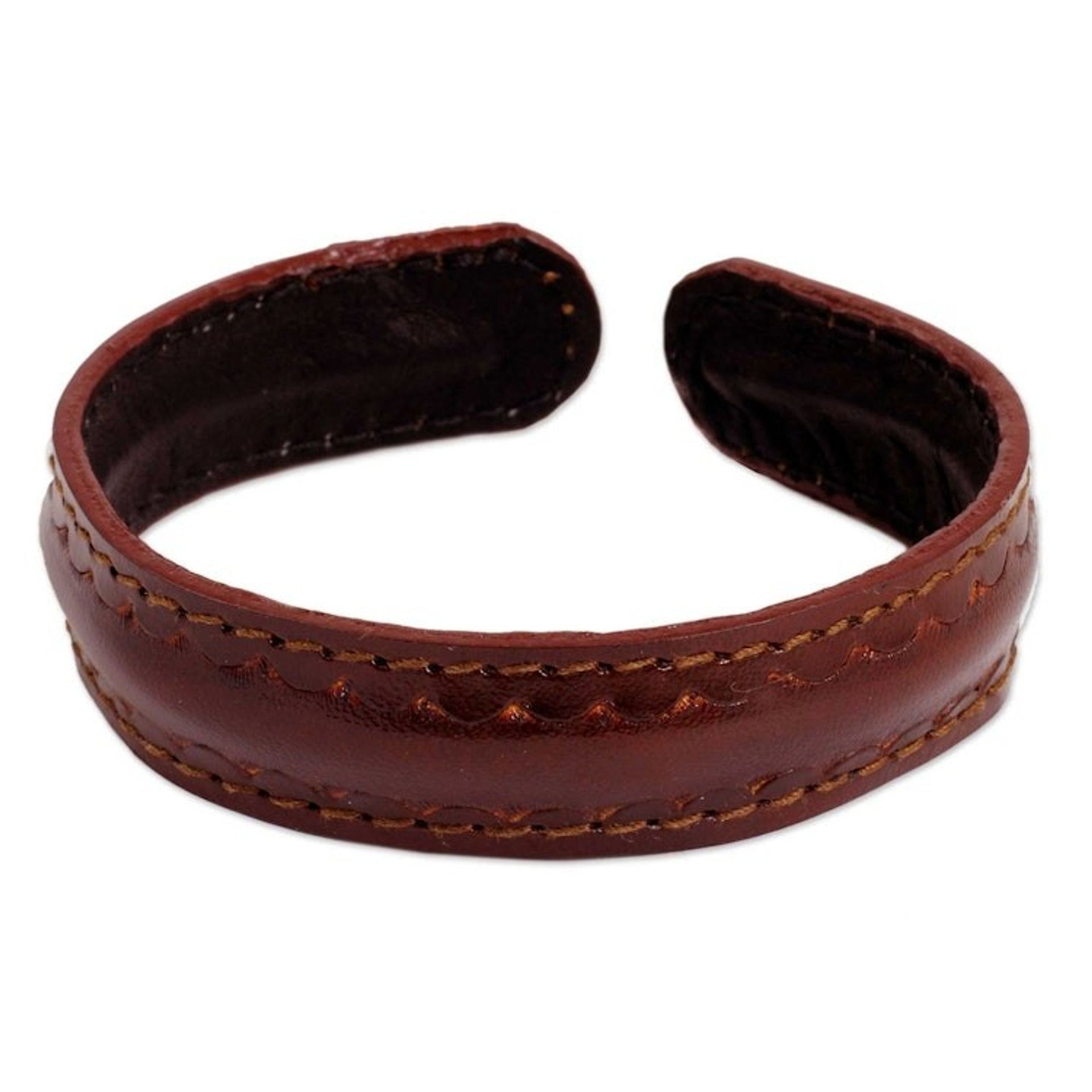 Brown Leather Cuff Bracelet for Men Hand-crafted in Thailand 'Solar Soul'