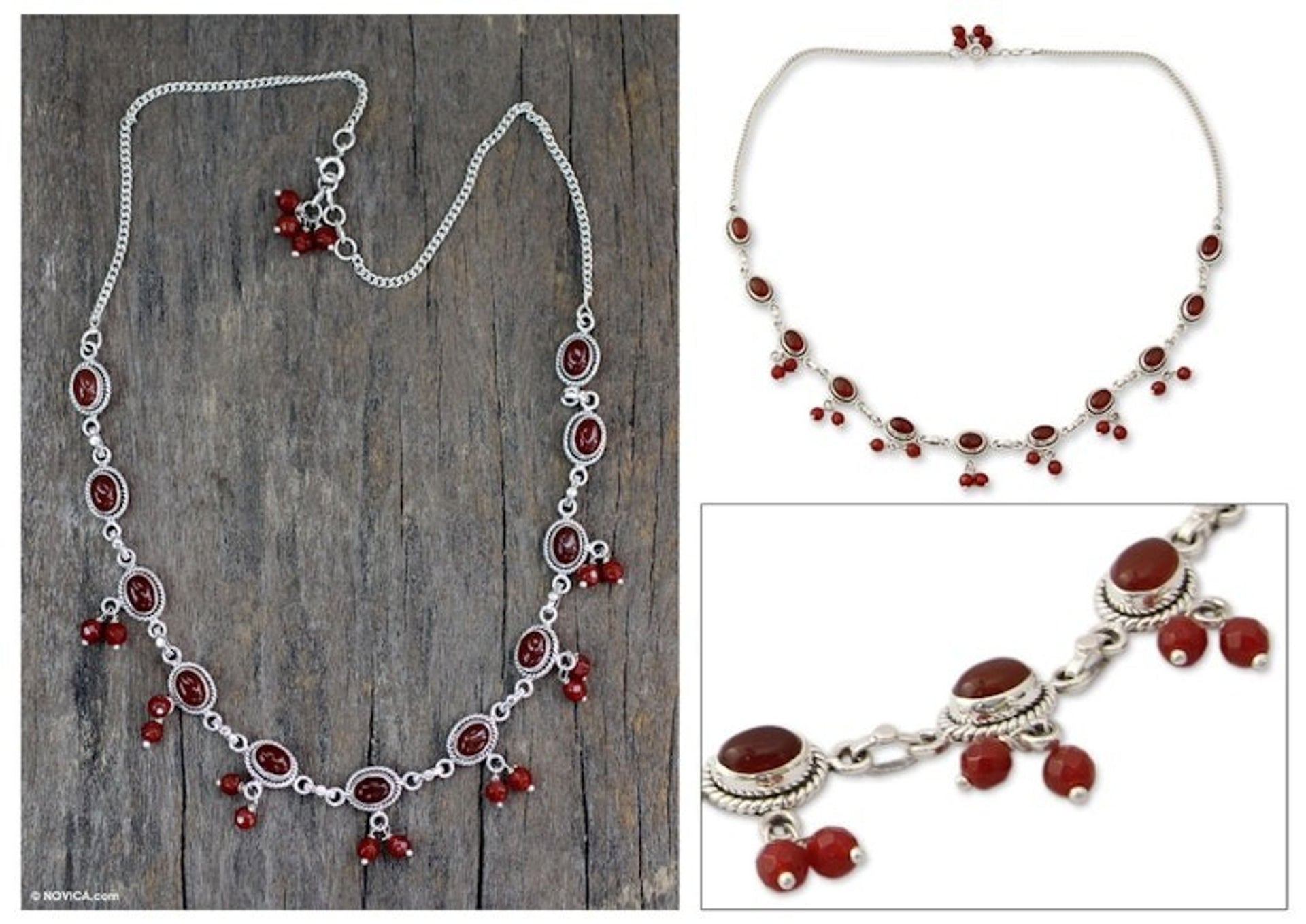 Sterling Silver and Carnelian Necklace from India 'Whispered Desire'