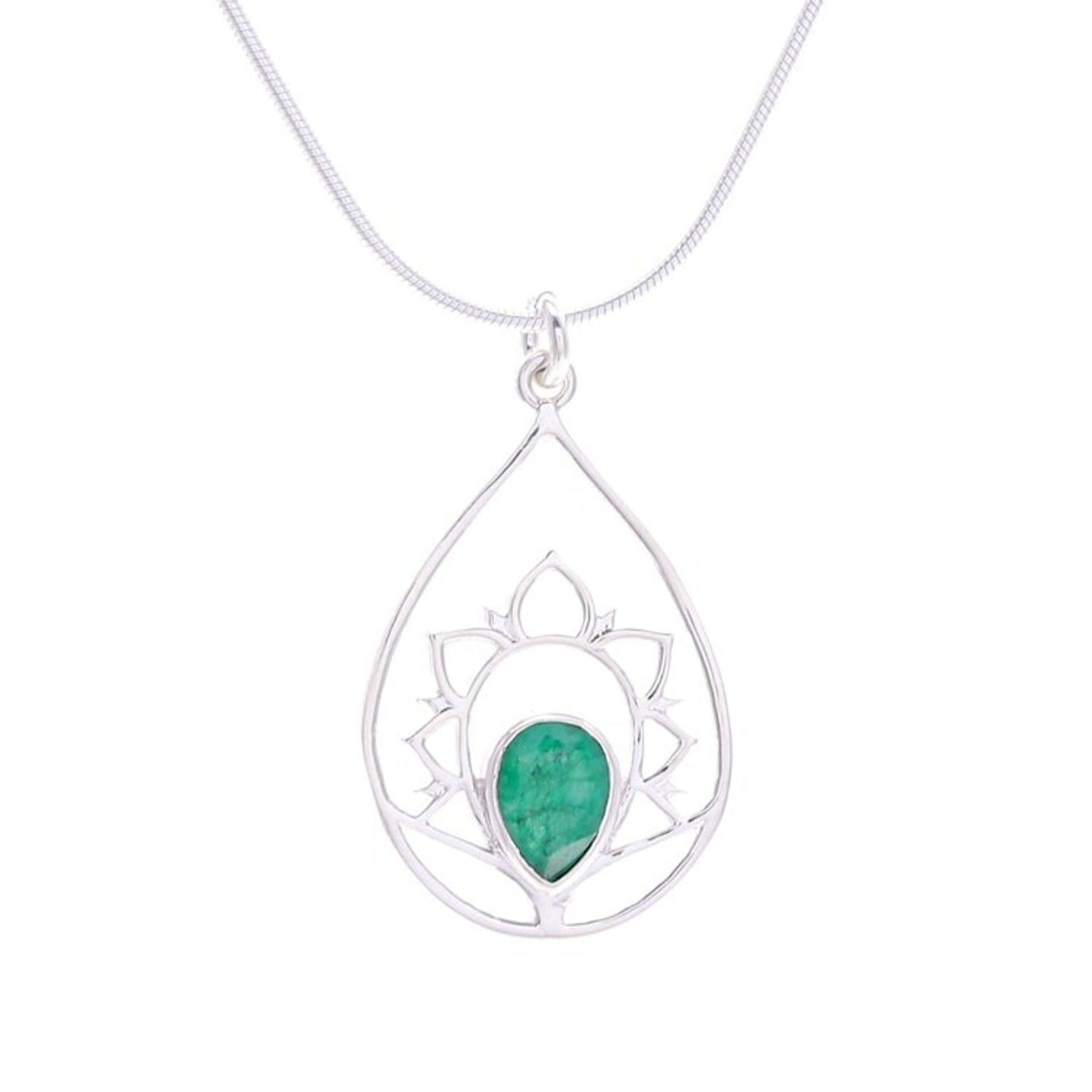 Green Sillimanite and Sterling Silver Pendant Necklace 'Sense of Calm in Green'