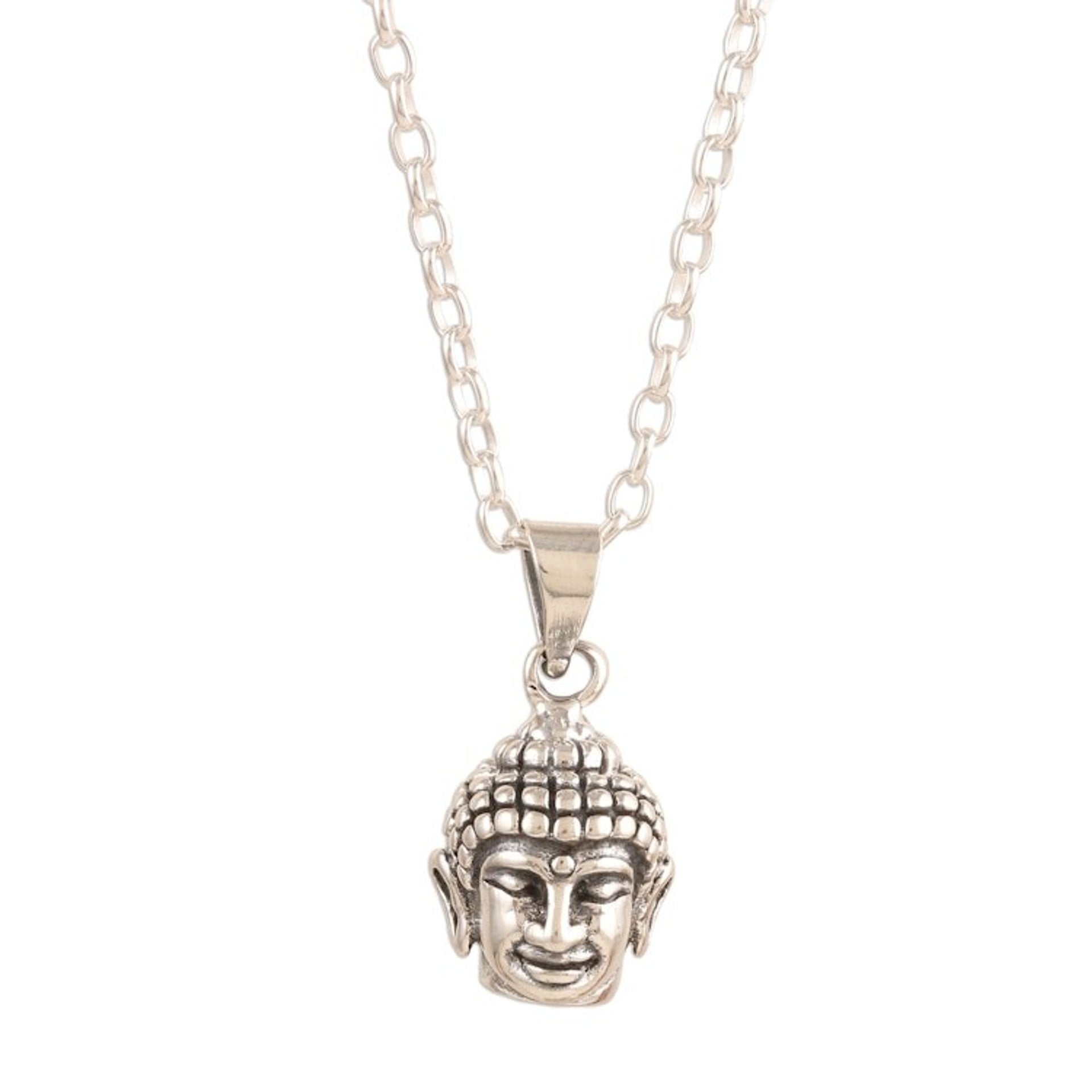 Calm Buddha Pendant Necklace in Sterling Silver 'Calm Buddha'