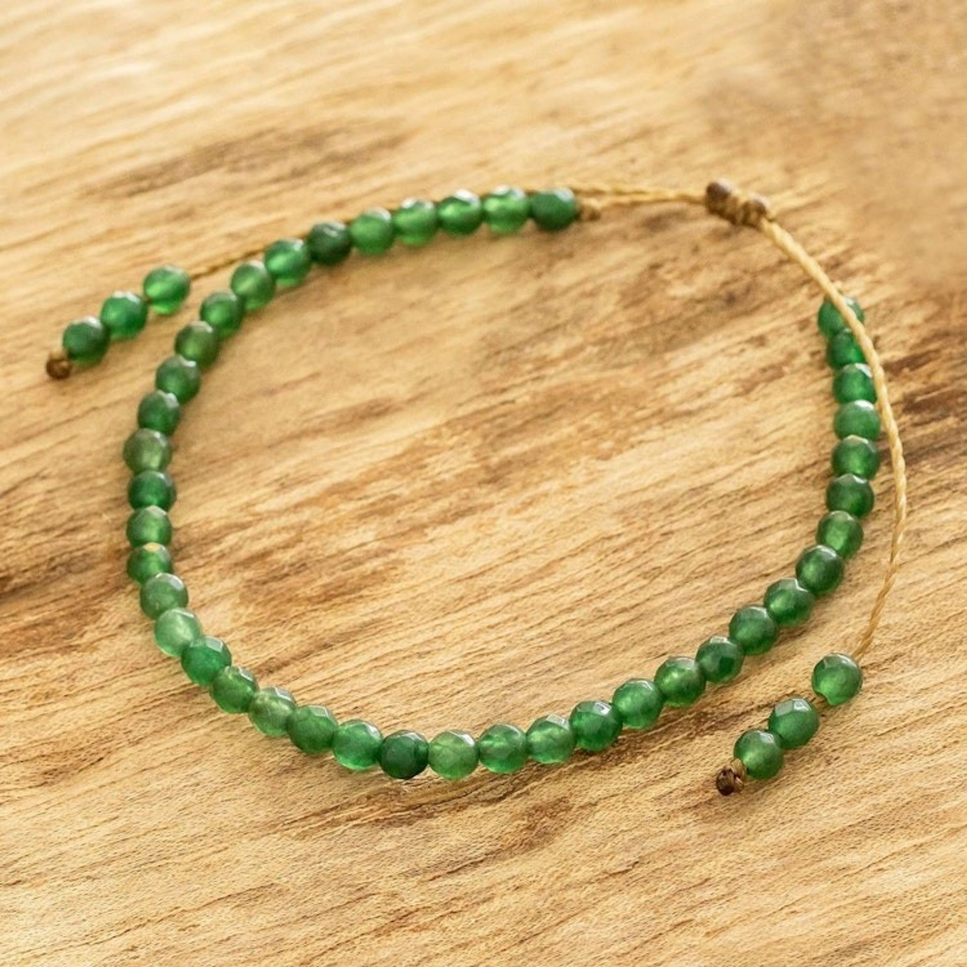 Dark Green Jasper Beaded Bracelet with Sliding Knot 'Rainforest Wrap'