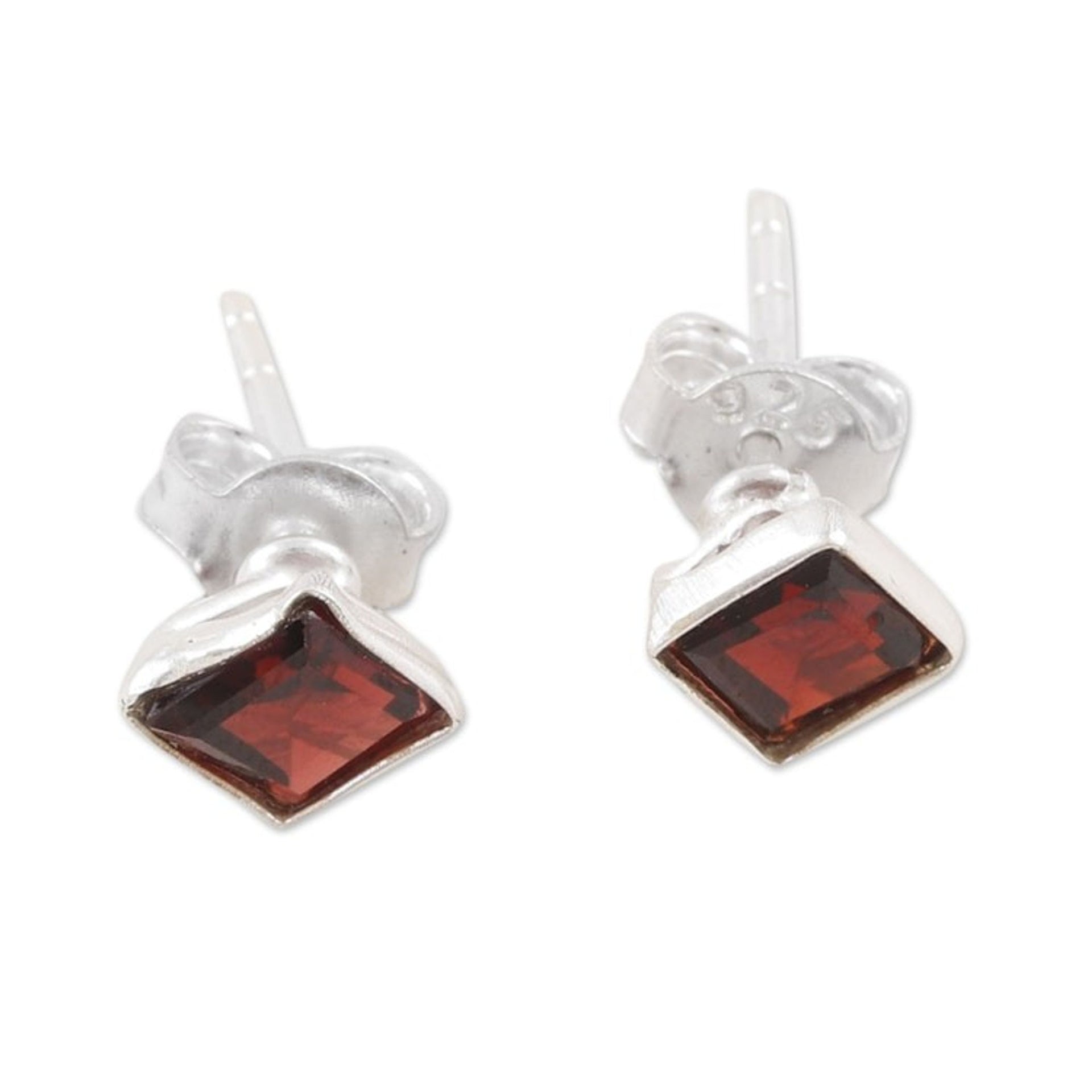 Sterling Silver Stud Earrings with Garnet Gemstone 'Subtle Sophistication'