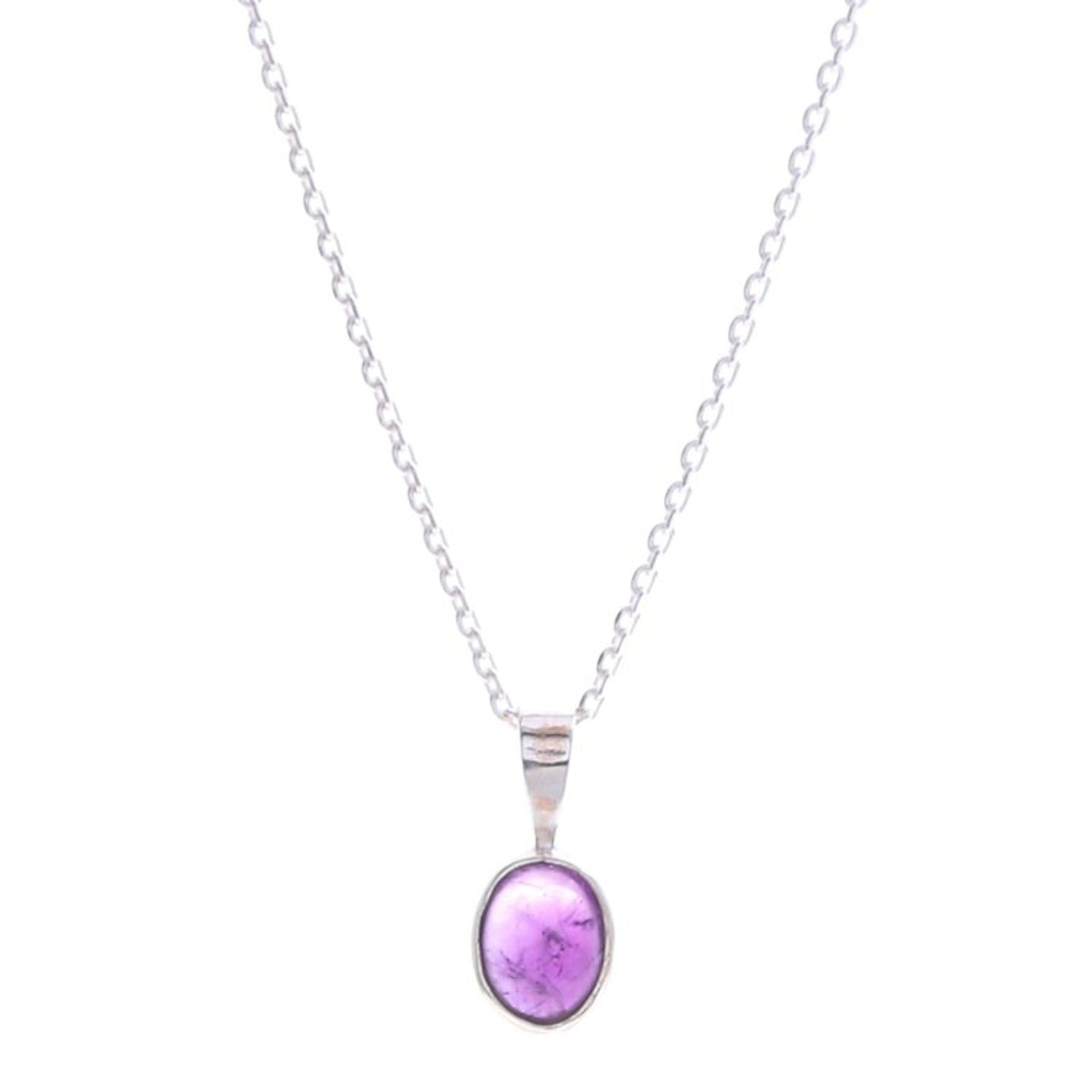 High-Polished Natural Oval Amethyst Pendant Necklace 'Wise Aura'