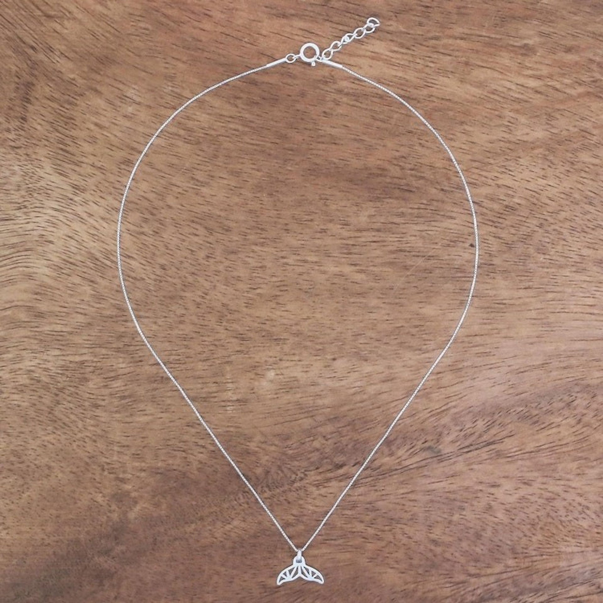 Brushed-Satin Sterling Silver Whale Tail Pendant Necklace 'Geometric Whale Tail'