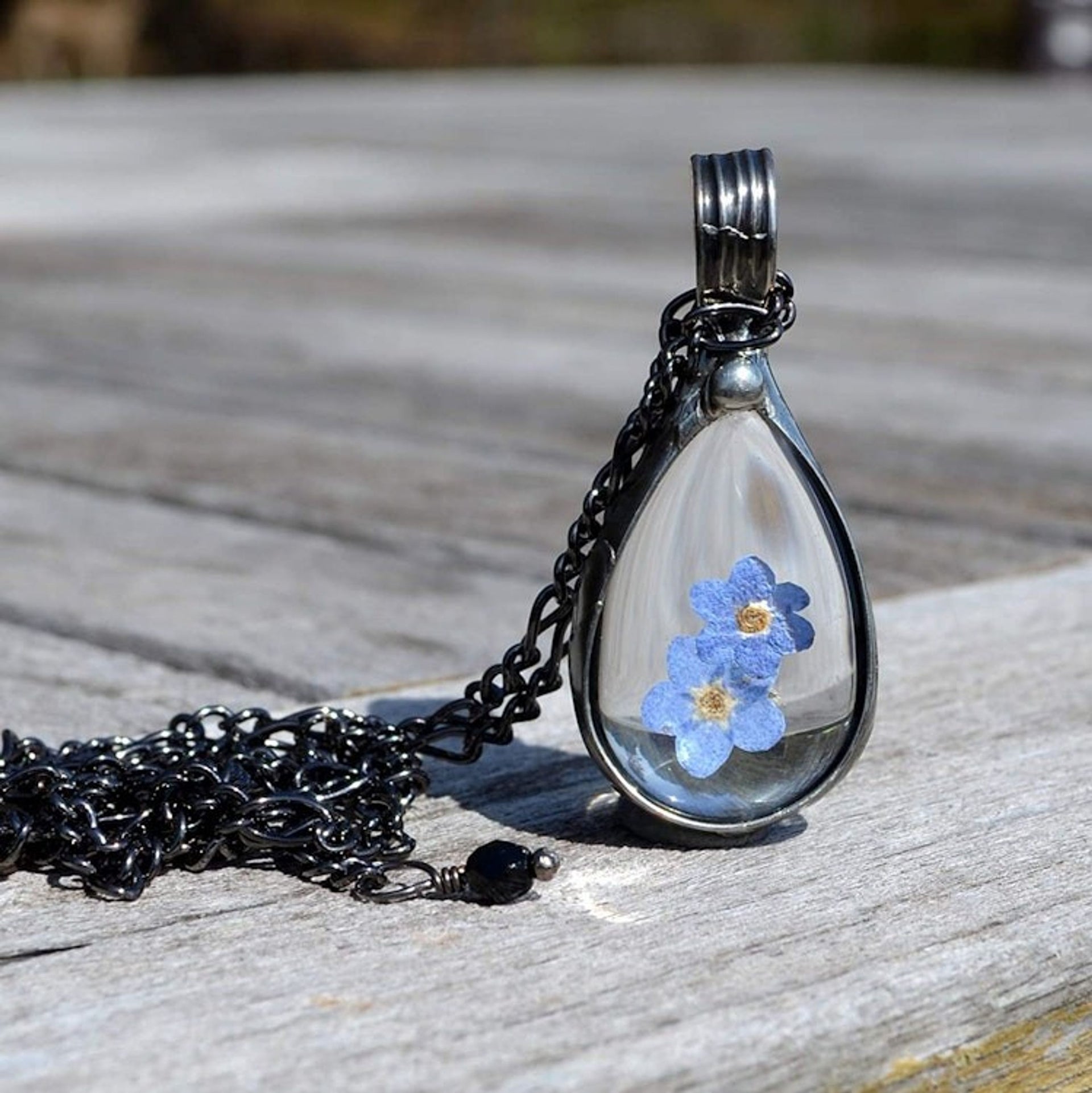 Forget Me Not Pendant Necklace, Teardrop