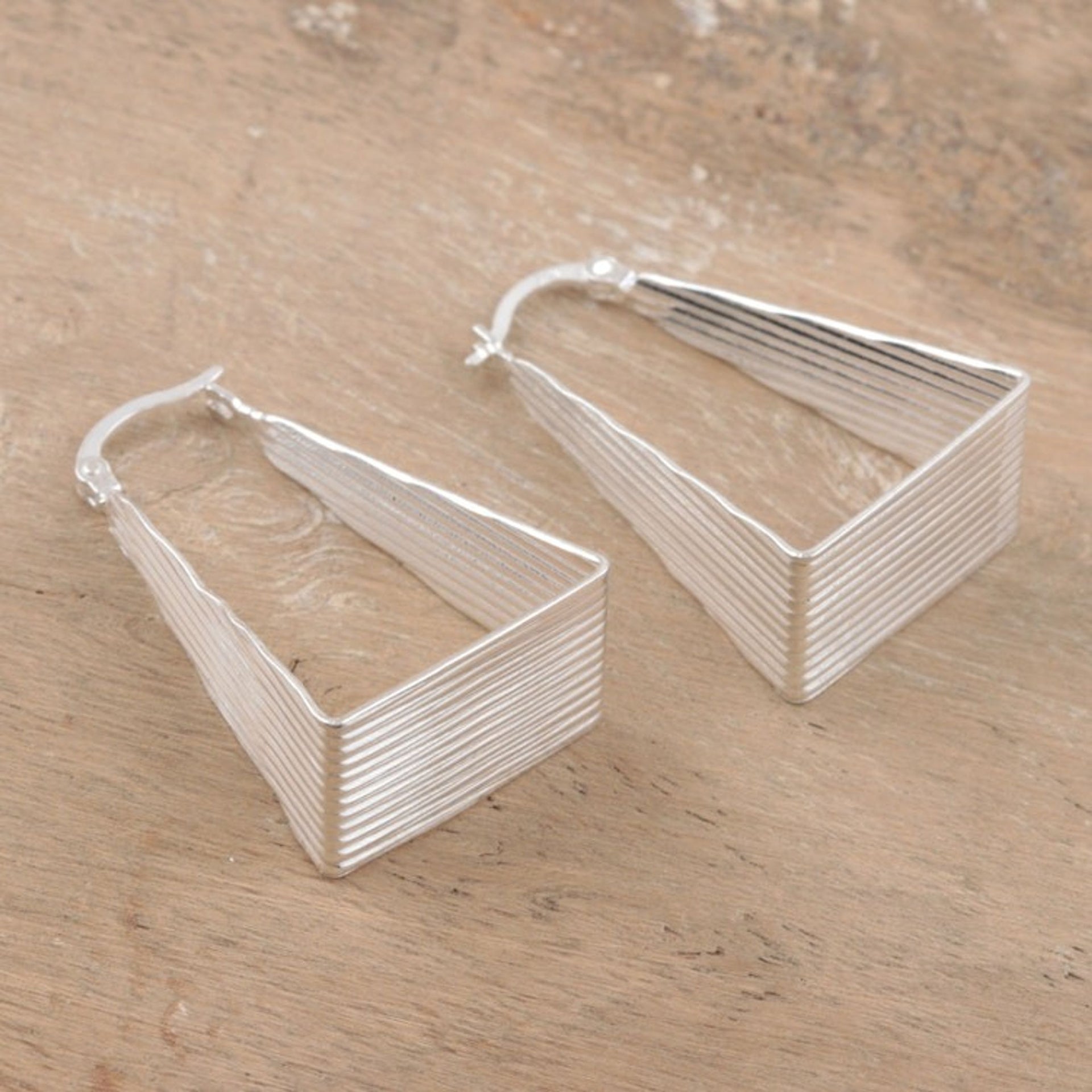 Geometric Sterling Silver Hoop Earrings Crafted in India 'Geometric Splendor'