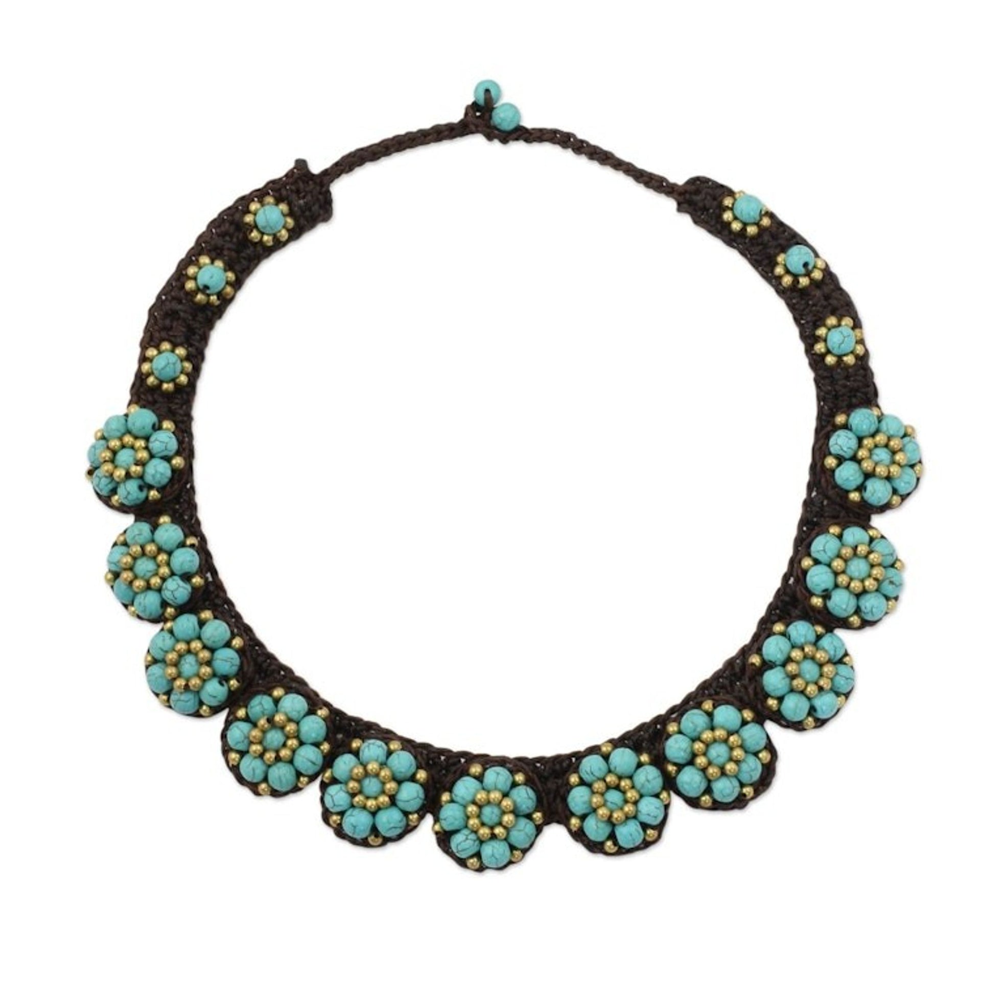 Brass and Calcite Hand Crocheted Necklace 'Daisy Melody'