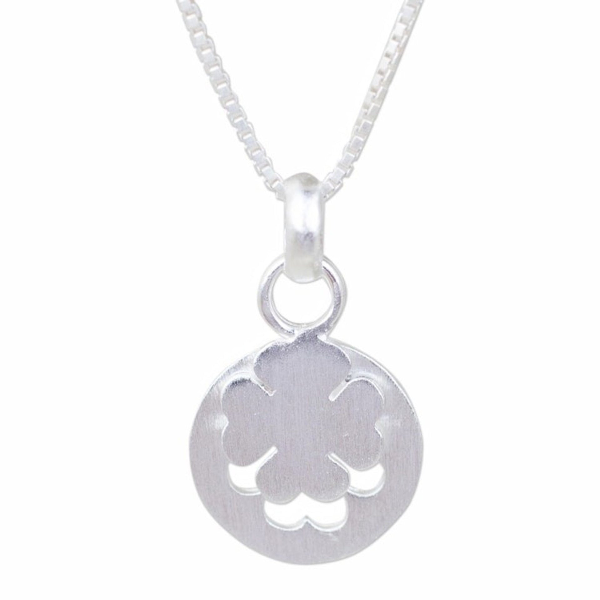 Thai Brushed Sterling Silver Lucky Clover Pendant Necklace 'Four Leaf Clover'