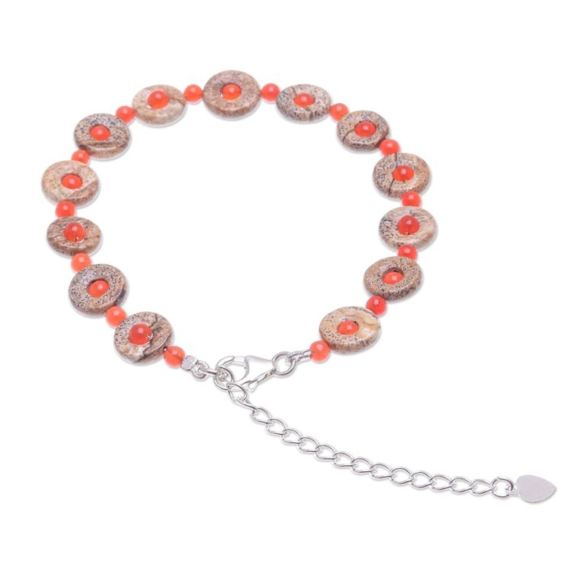 Handmade Jasper and Carnelian Beaded Bracelet 'Evening Sun'