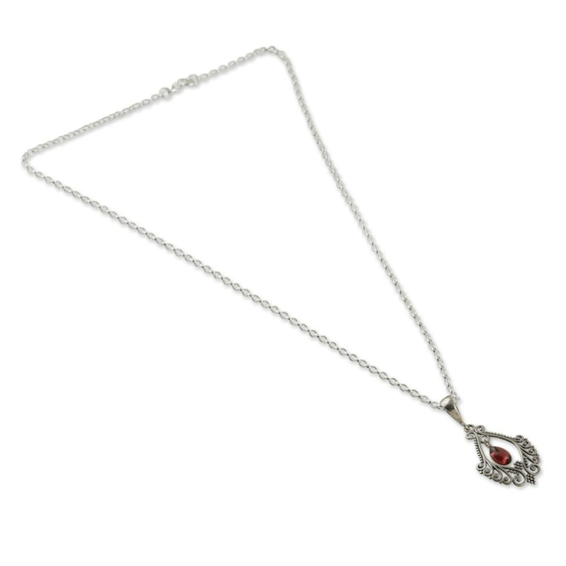 Classic Combination Finish Natural Garnet Pendant Necklace 'Red Incantation'