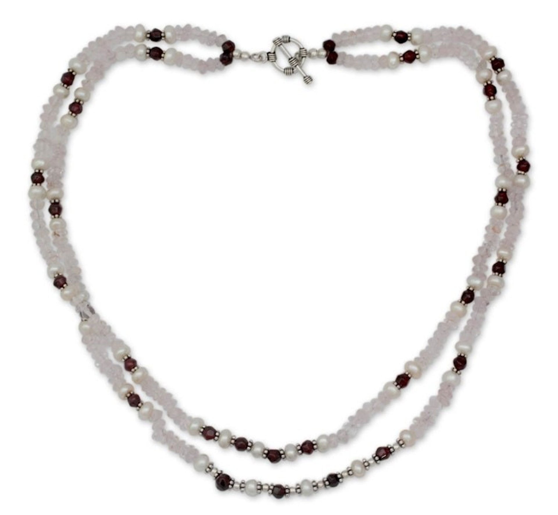Rose quartz and garnet strand necklace 'All About Love'