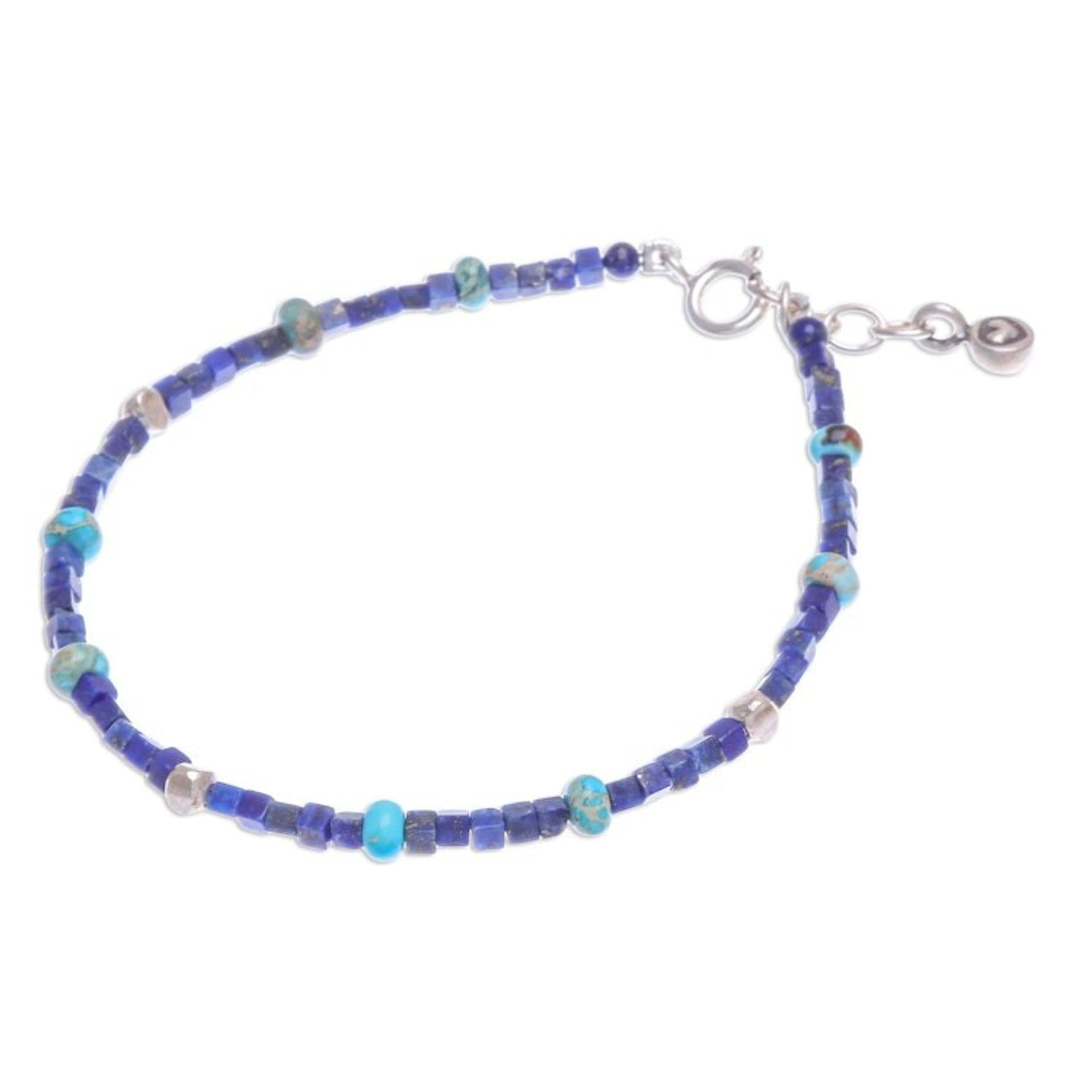 Hand Made Lapis Lazuli and Jasper Beaded Bracelet 'Blue Cubed'