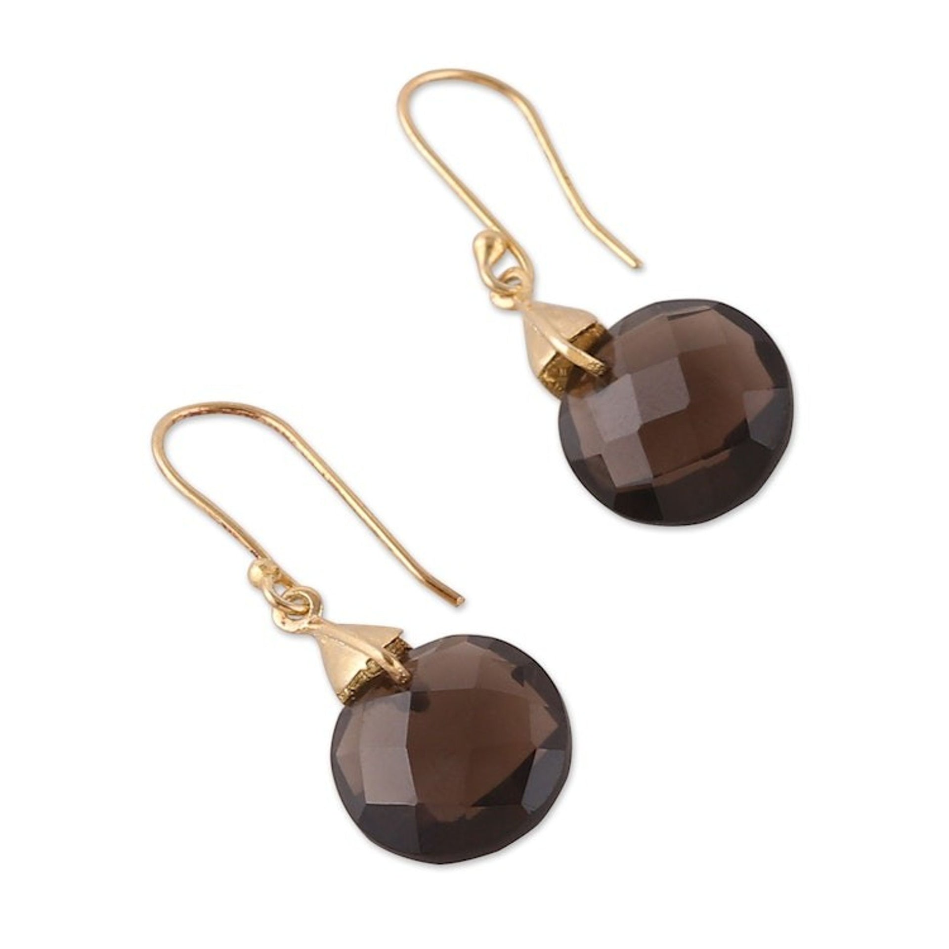 22k Gold-Plated Smoky Quartz Dangle Earrings from India 'Evening Dazzle'