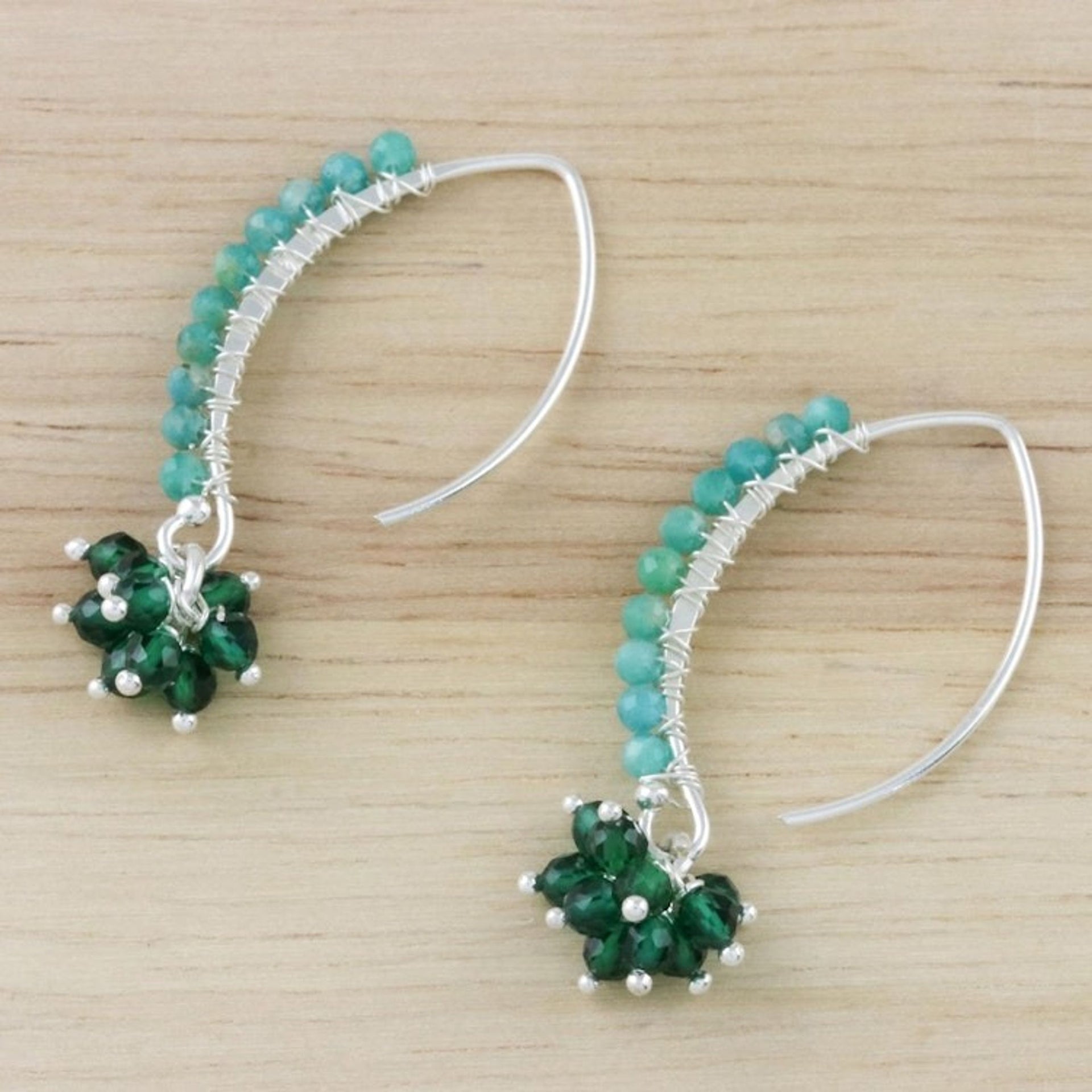 Amazonite Beaded Cluster Earrings from Thailand 'Dancing Gleam'