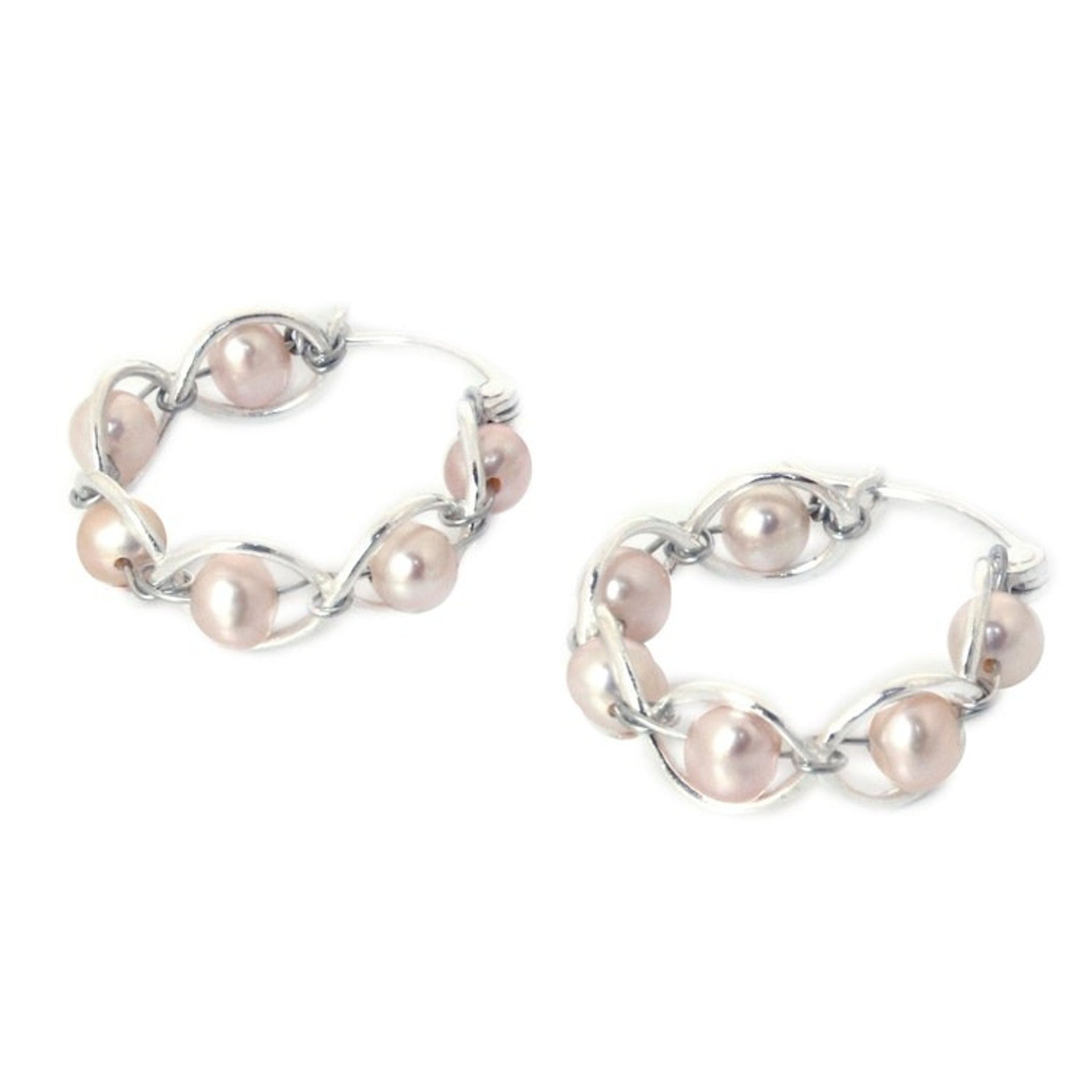 Sterling Silver and Pearl Hoop Earrings 'Peach Twist'