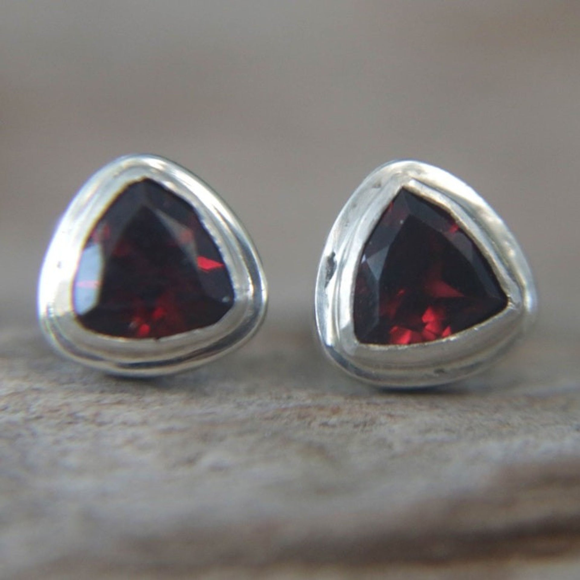 Sterling Silver Garnet Stud Earrings 'Crimson Trinity'