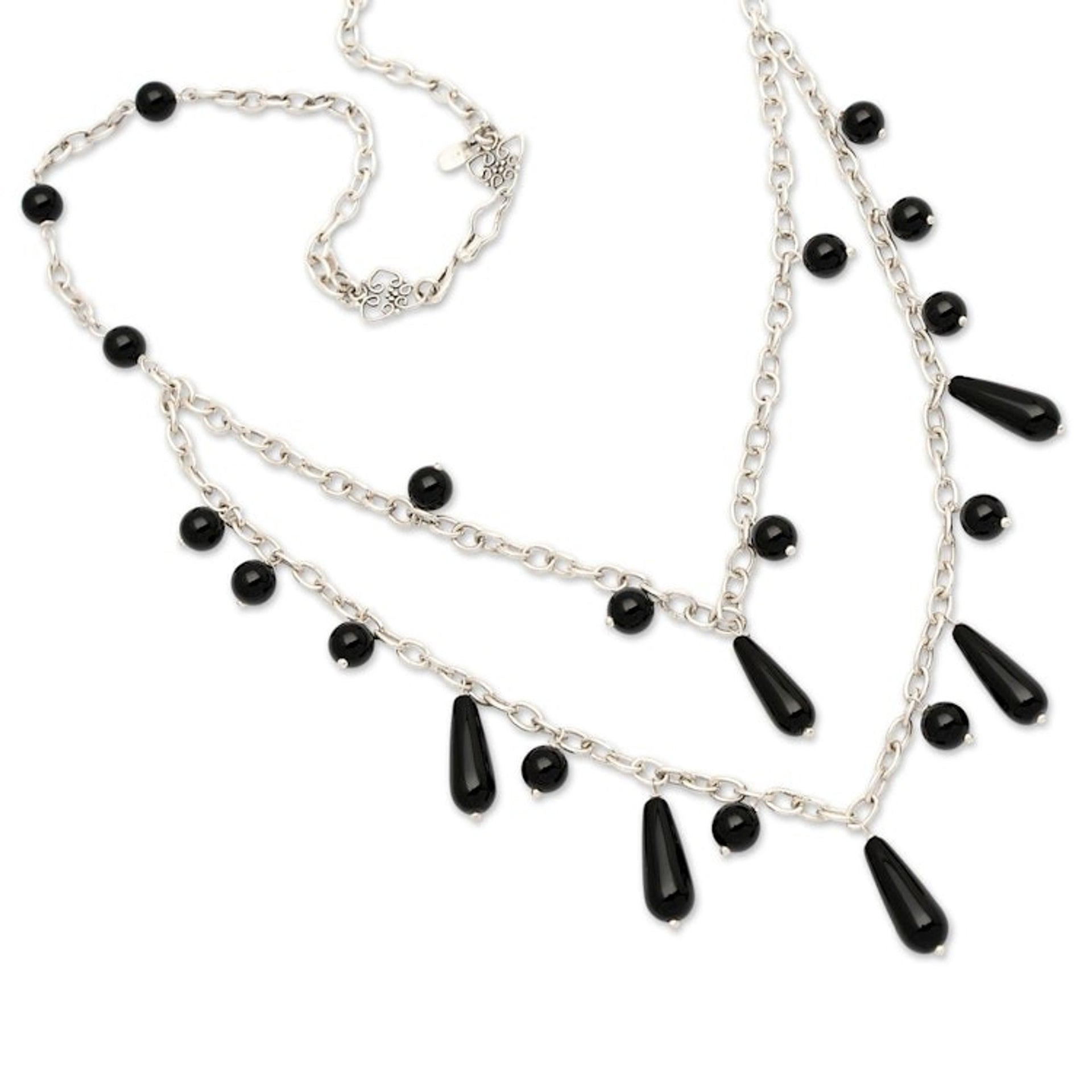 Onyx and Sterling Silver Pendant Necklace from Indonesia 'Sophisticated Princess'