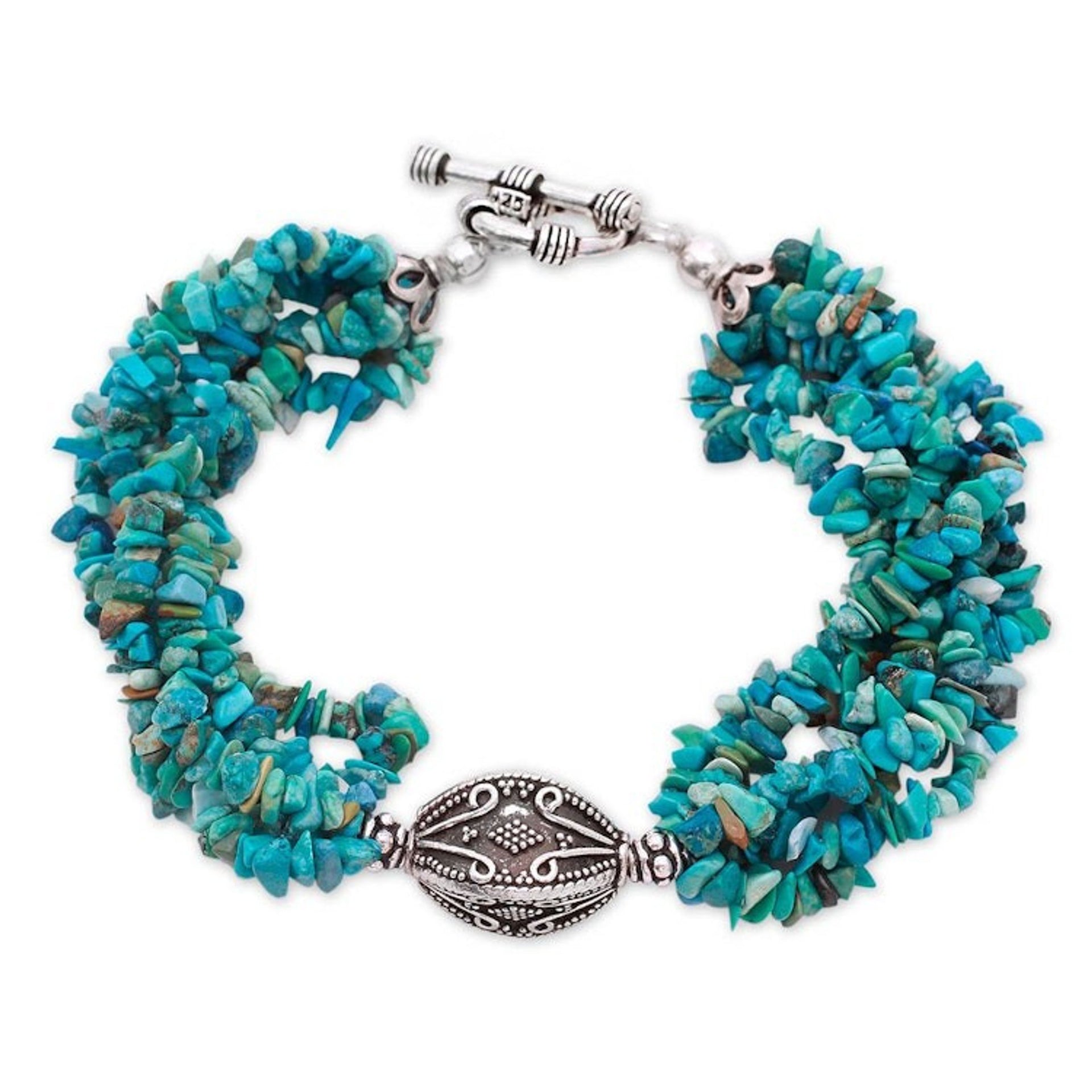 Sterling Silver and Calcite Beaded Strand Bracelet 'Tropical Beach'