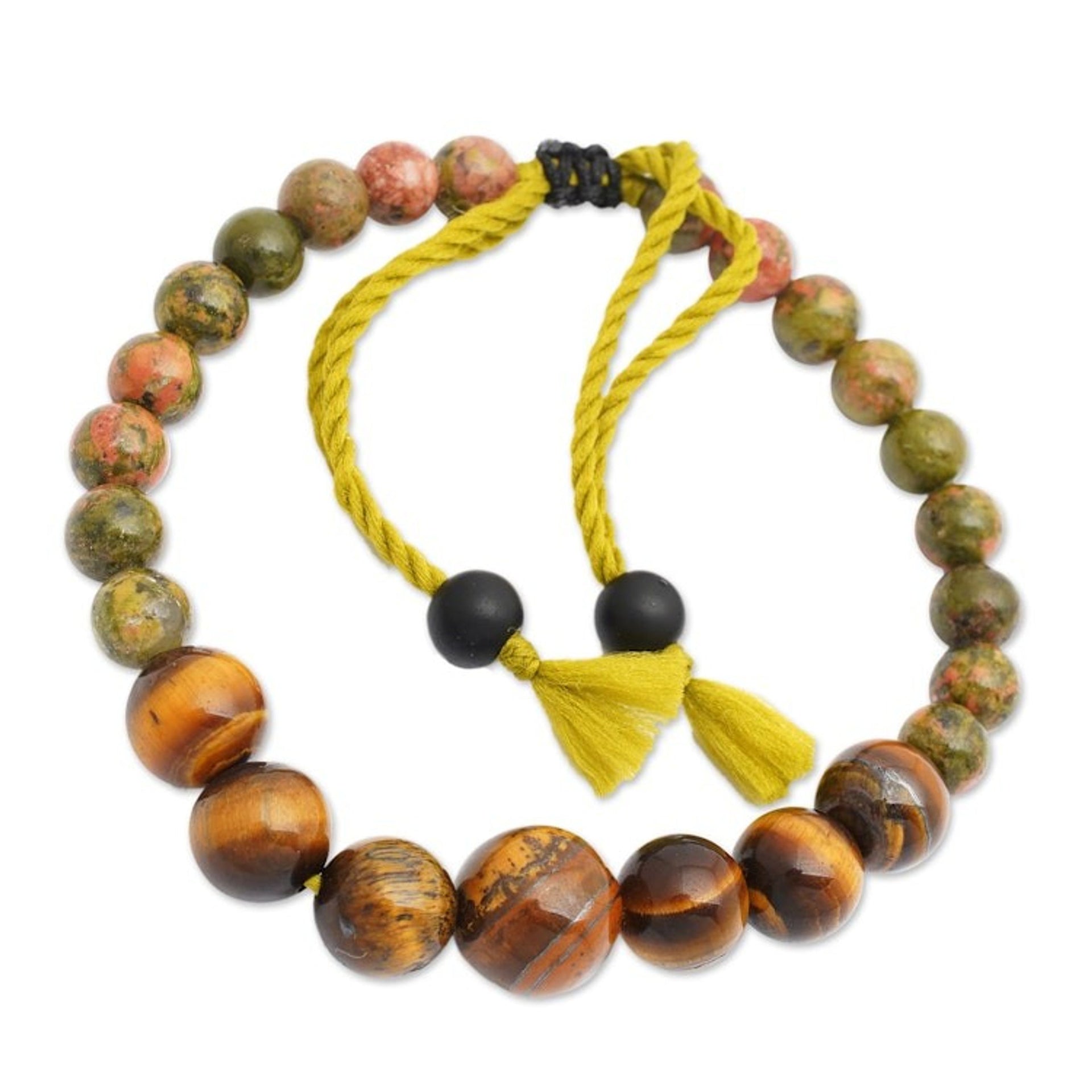 Bohemian Unakite and Tiger's Eye Beaded Bracelet from Bali 'Visions of Courage'