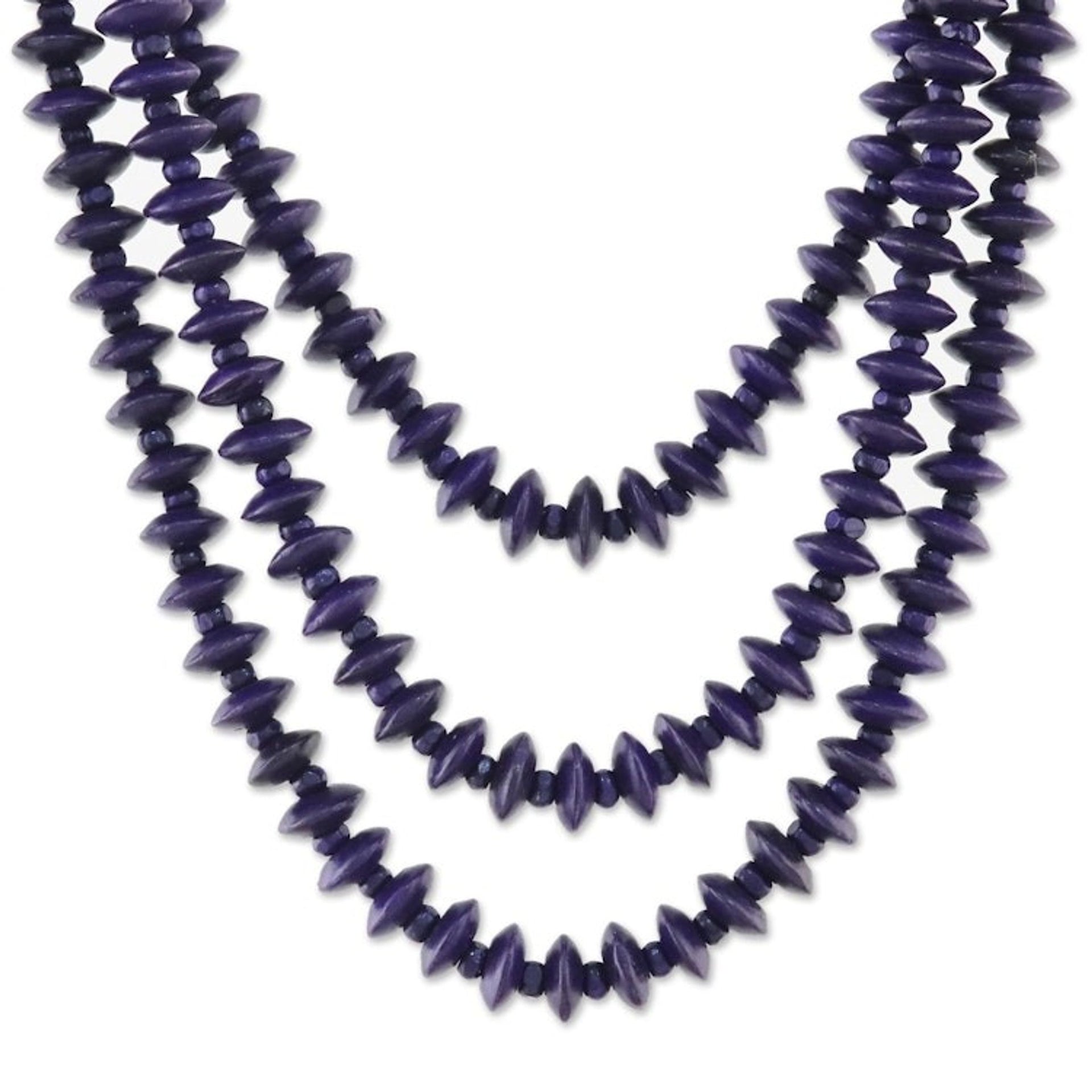Purple Wood Beaded Strand Necklace from Thailand 'Island Allure in Purple'
