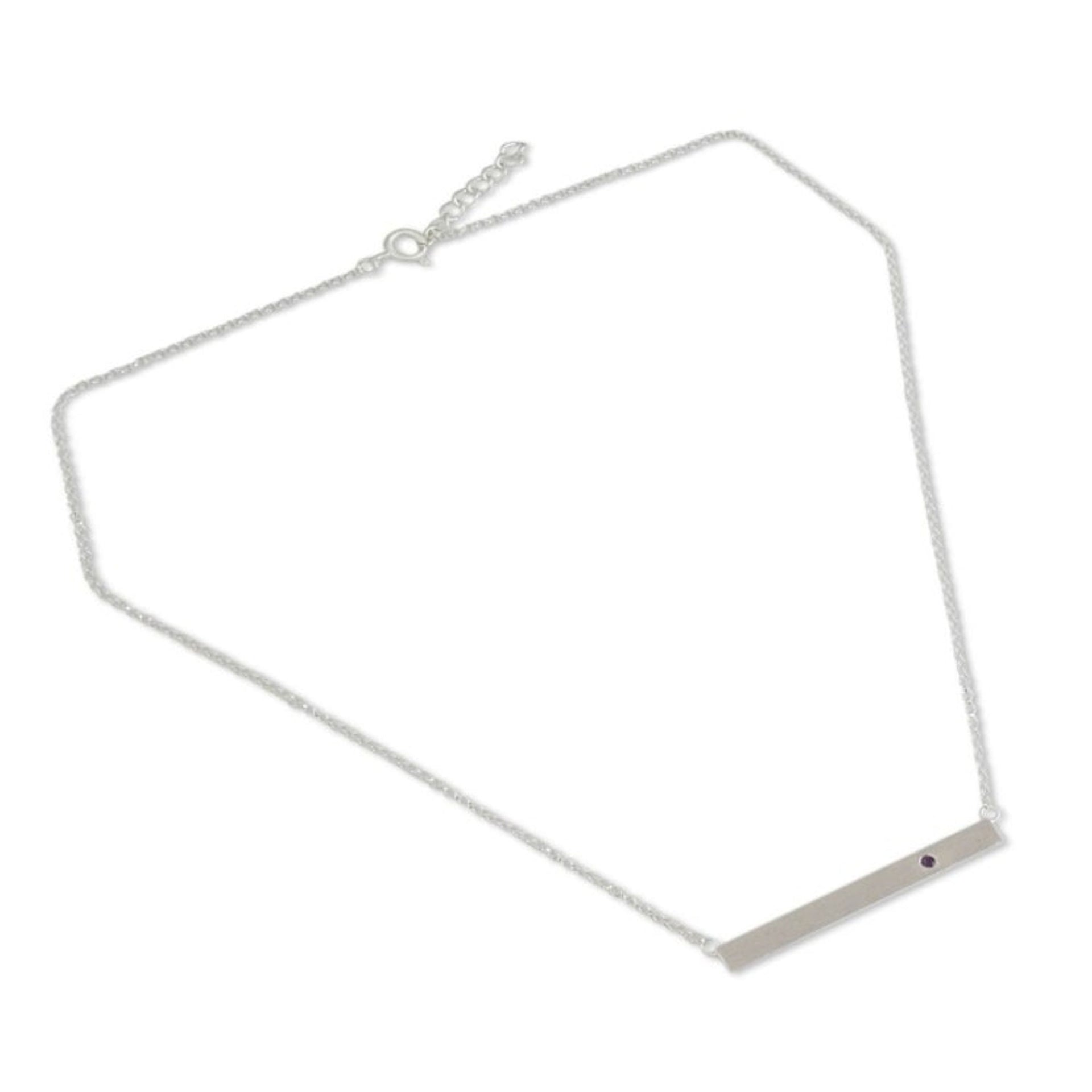 Artisan Crafted Sterling Silver and Amethyst Bar Necklace 'Simply Love'