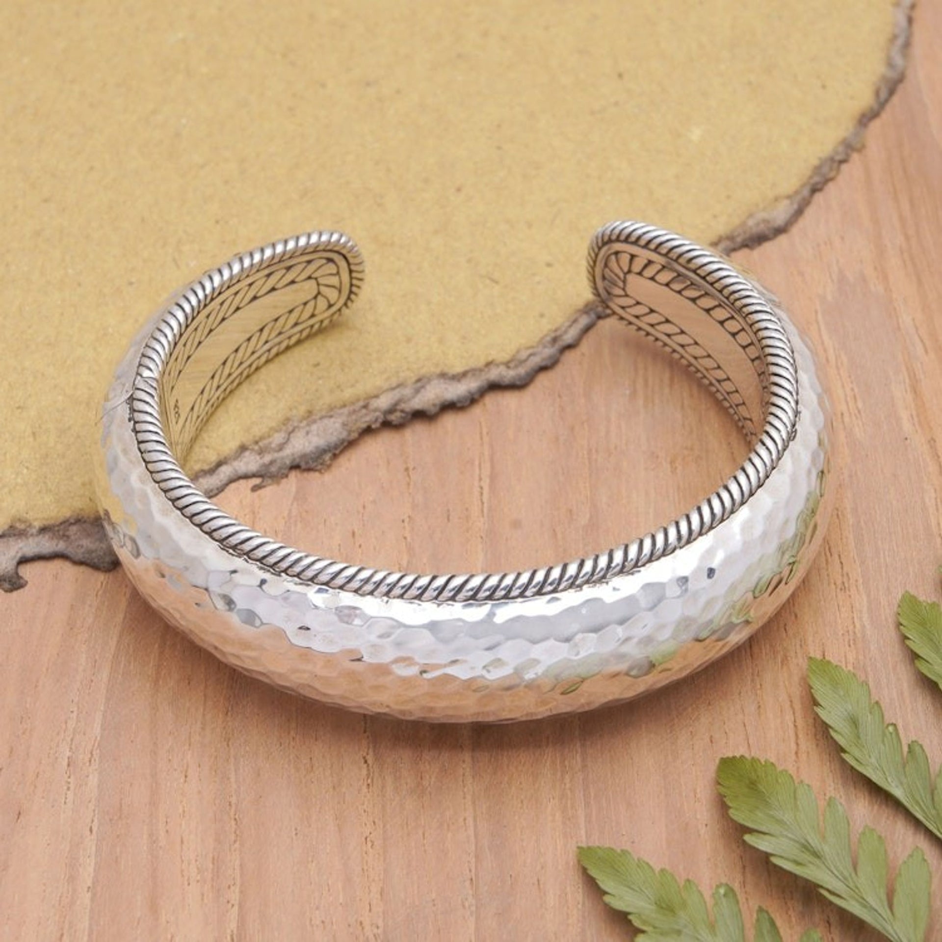 Polished Sterling Silver Cuff Bracelet Crafted in Bali 'Ambitions'