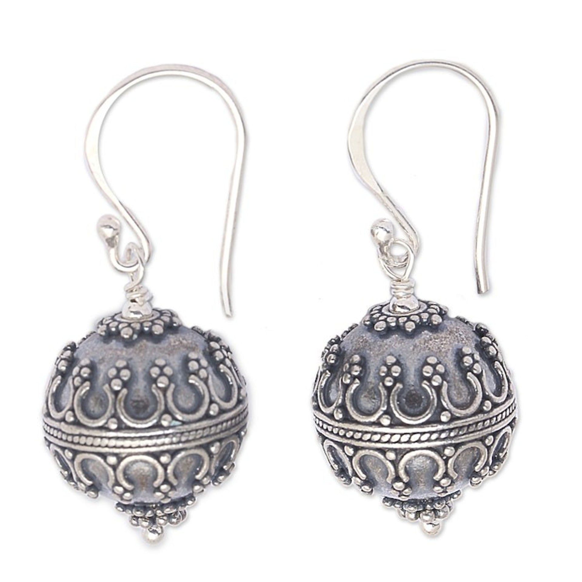 Sterling Silver Ornate Dangle Earrings from Indonesia 'Majestic Bali'