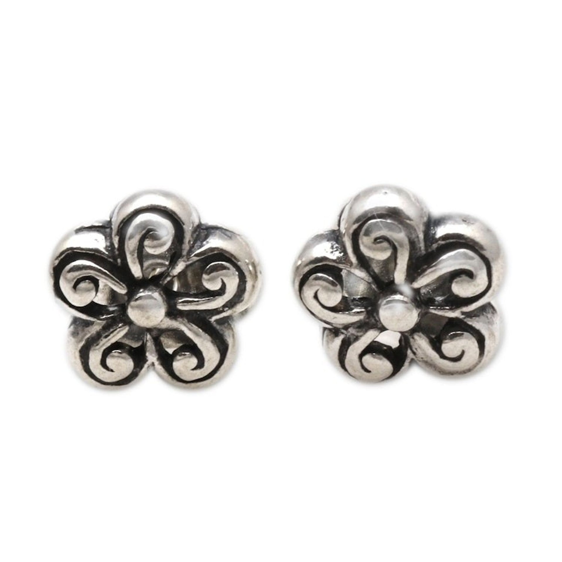 Spiral Pattern Floral Sterling Silver Stud Earrings 'Small Curls'
