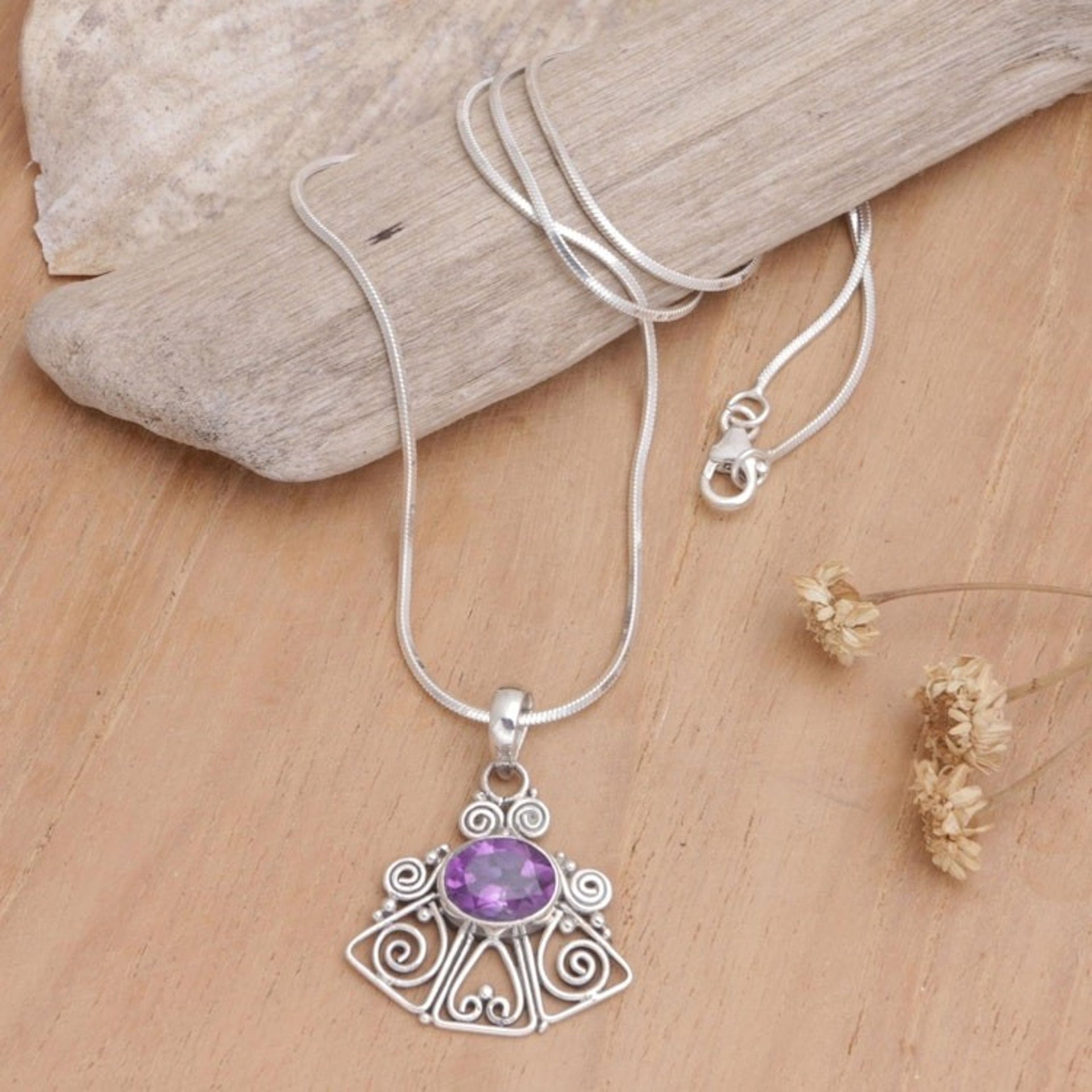 Hand Made Amethyst and Silver Pendant Necklace 'Bali Belle'