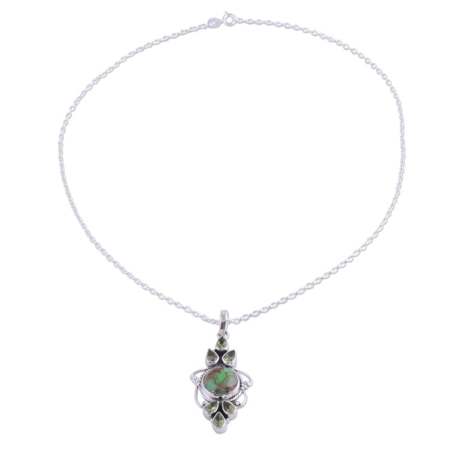 Peridot and Composite Turquoise Pendant Necklace from India 'Glittering Green'