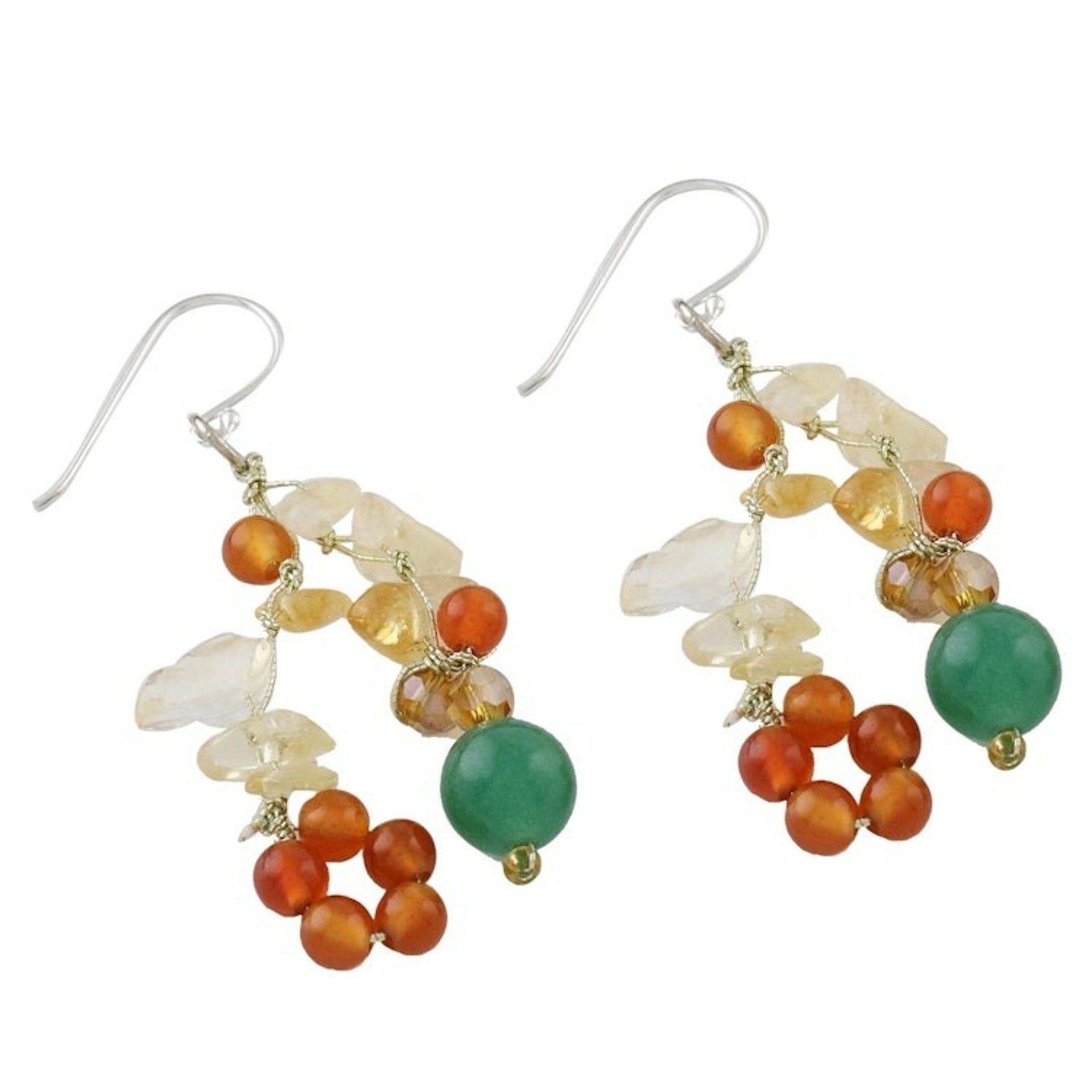 Multi-Gemstone Cluster Sterling Silver Dangle Earrings 'Vivacious Color'