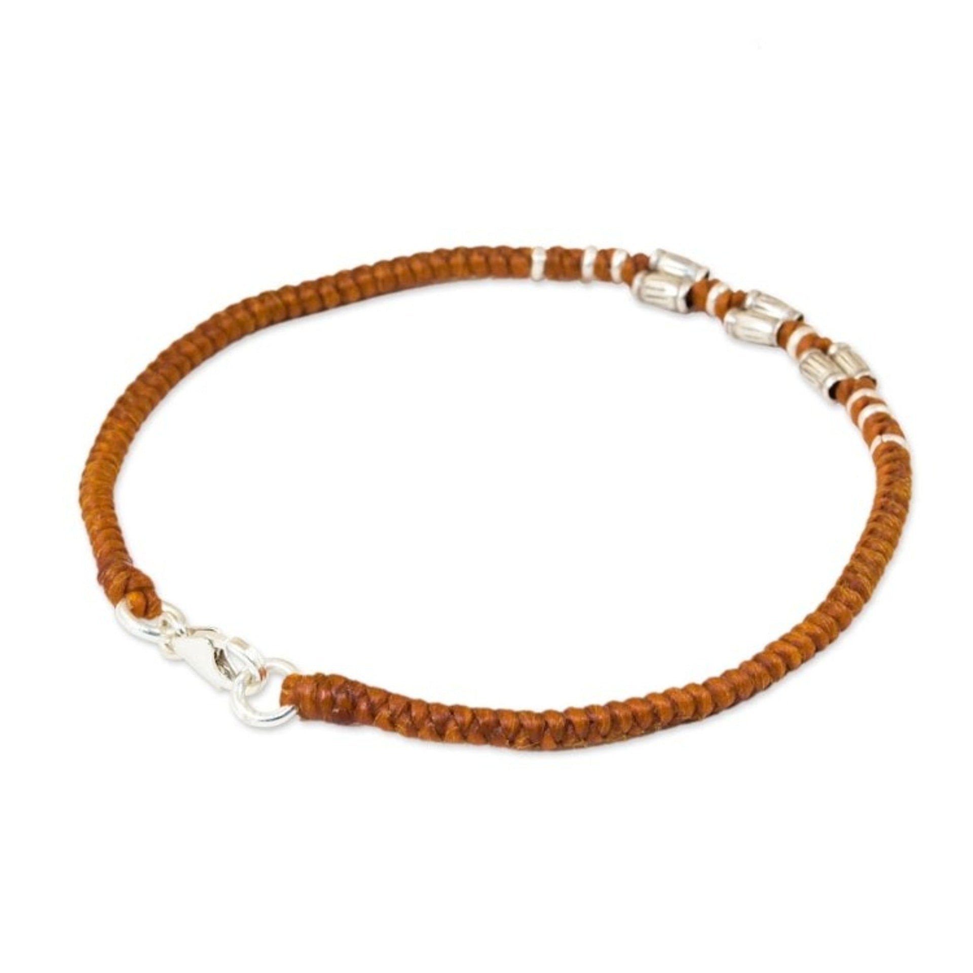 Sterling Silver Accent Wristband Bracelet from Thailand 'Bamboo Bracelet in Rust'