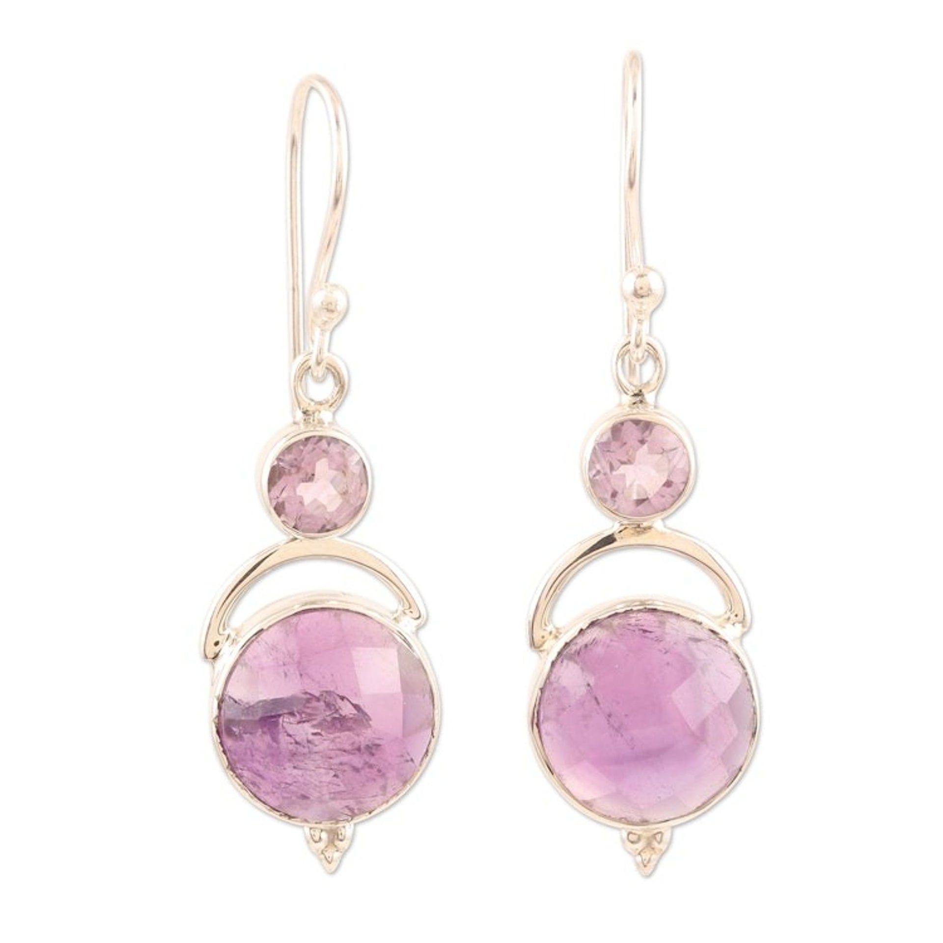 Handmade Sterling Silver Amethyst Dangle Earrings India 'Alluring Serenity in Lilac'