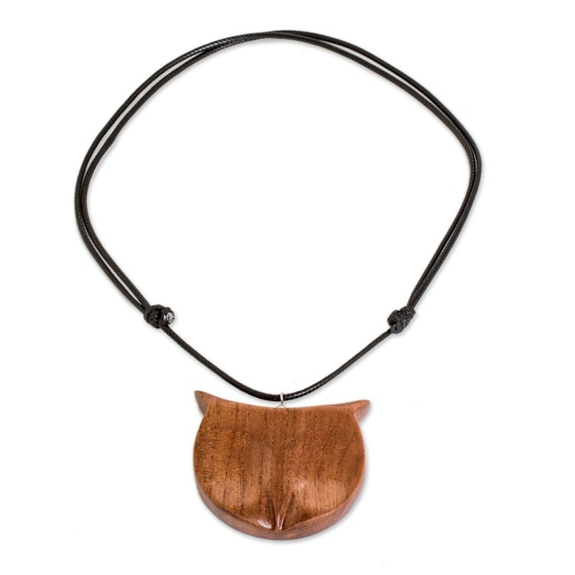 Hand-Carved Adjustable Cedarwood Owl Pendant Necklace 'Nocturnal Owl'
